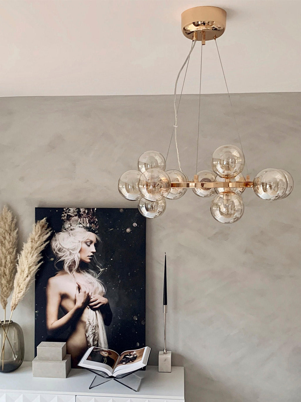 Grand lustre en verre Vic - Beige, doré