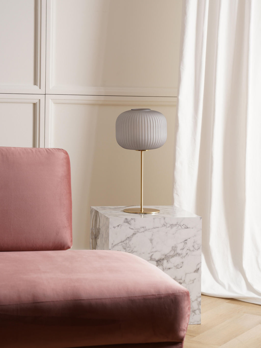 Grande lampe à poser en verre Valter - Doré, gris
