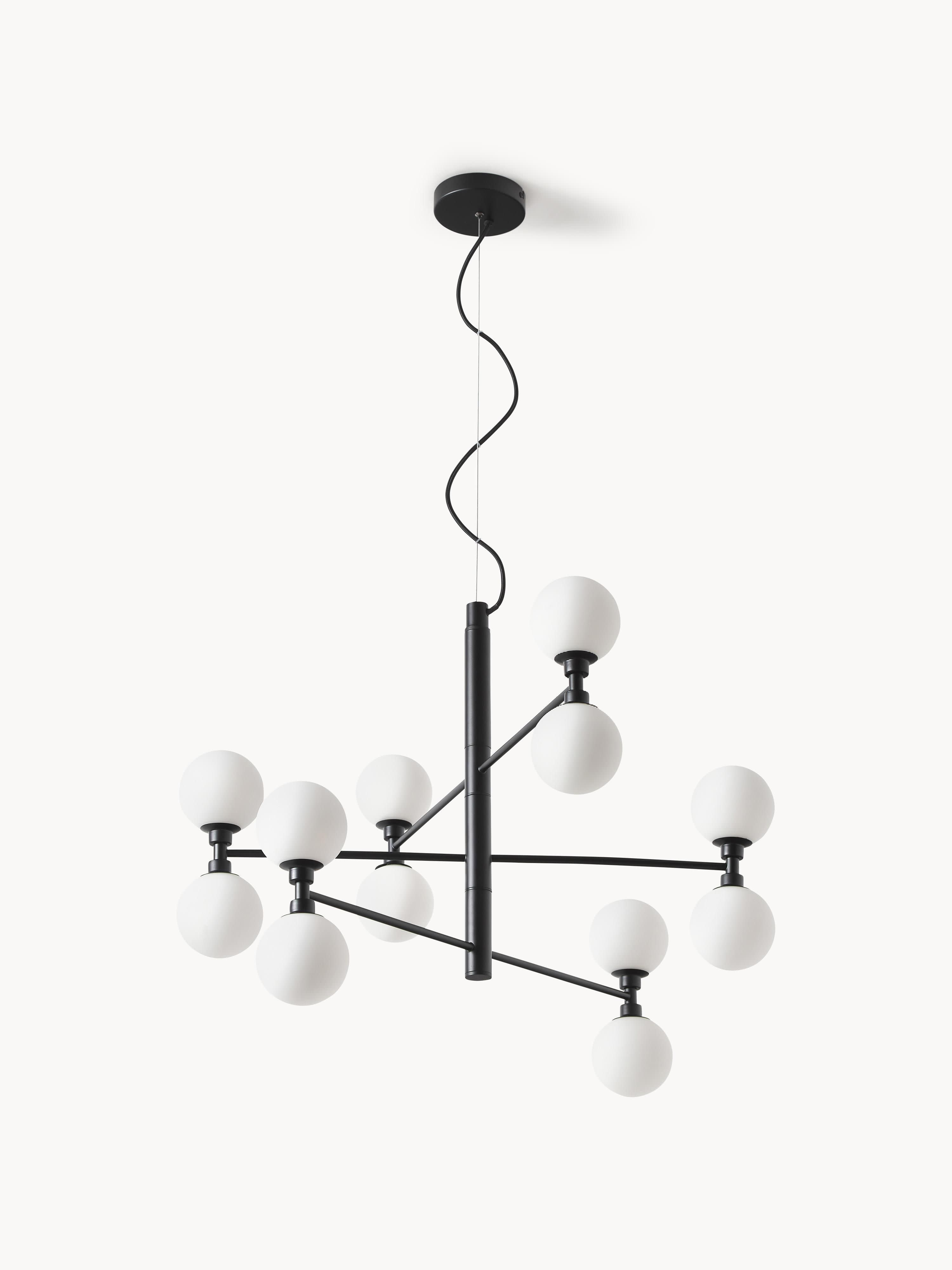 Grande suspension avec boules de verre Torin - Blanc, noir