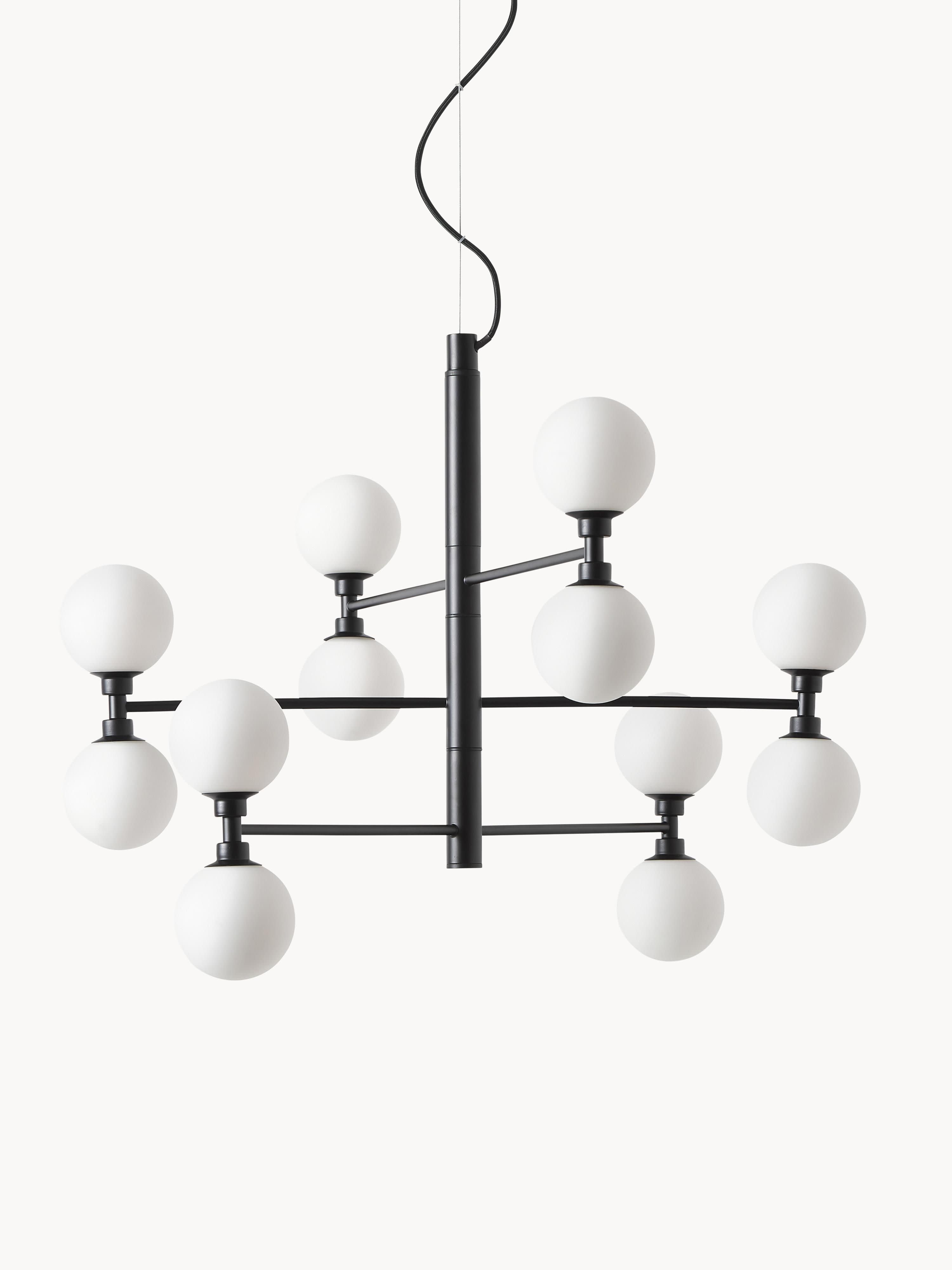 Grande suspension avec boules de verre Torin - Blanc, noir