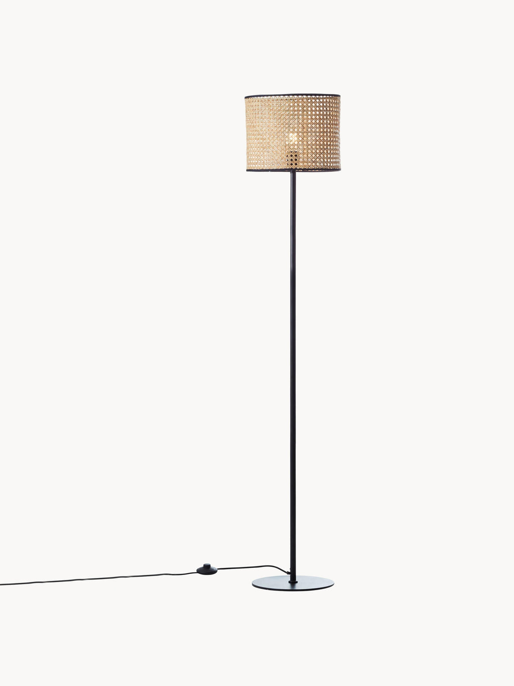 Lampadaire en rotin Koen - Brun clair, noir