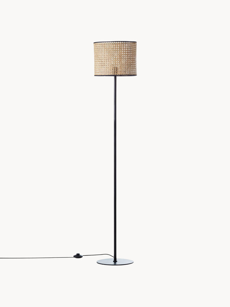 Lampadaire en rotin Koen - Brun clair, noir