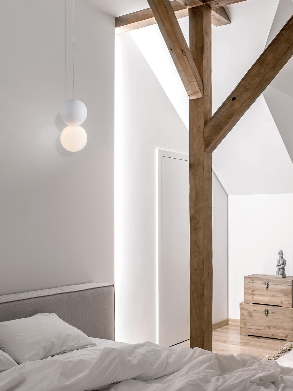 Petite suspension design en verre et béton Preben - Blanc