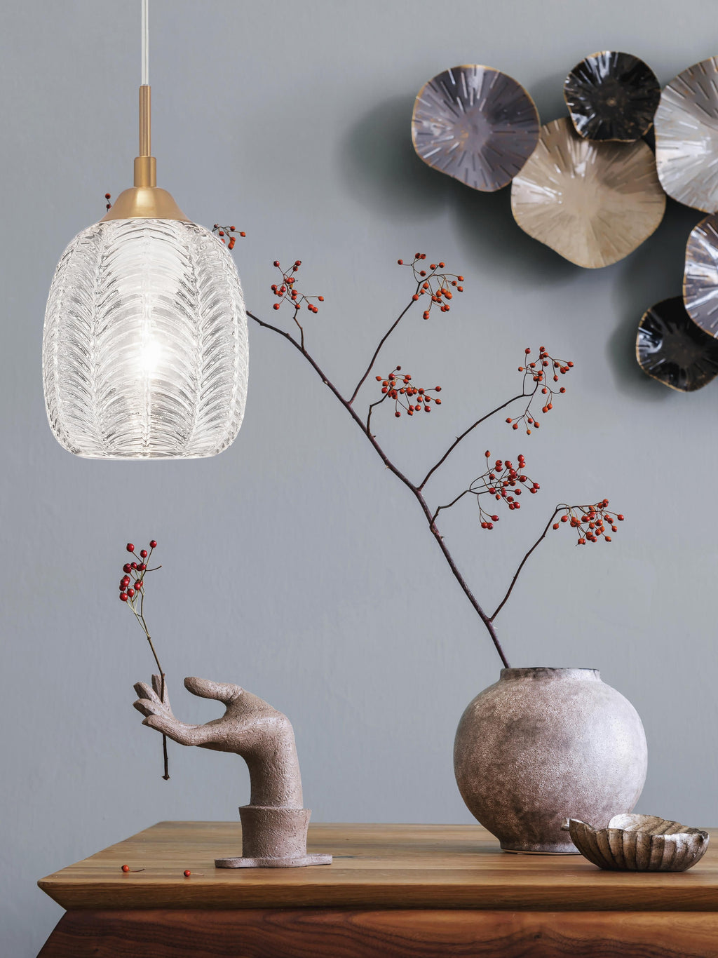 Petite suspension en verre dépoli Viv - Transparent, doré