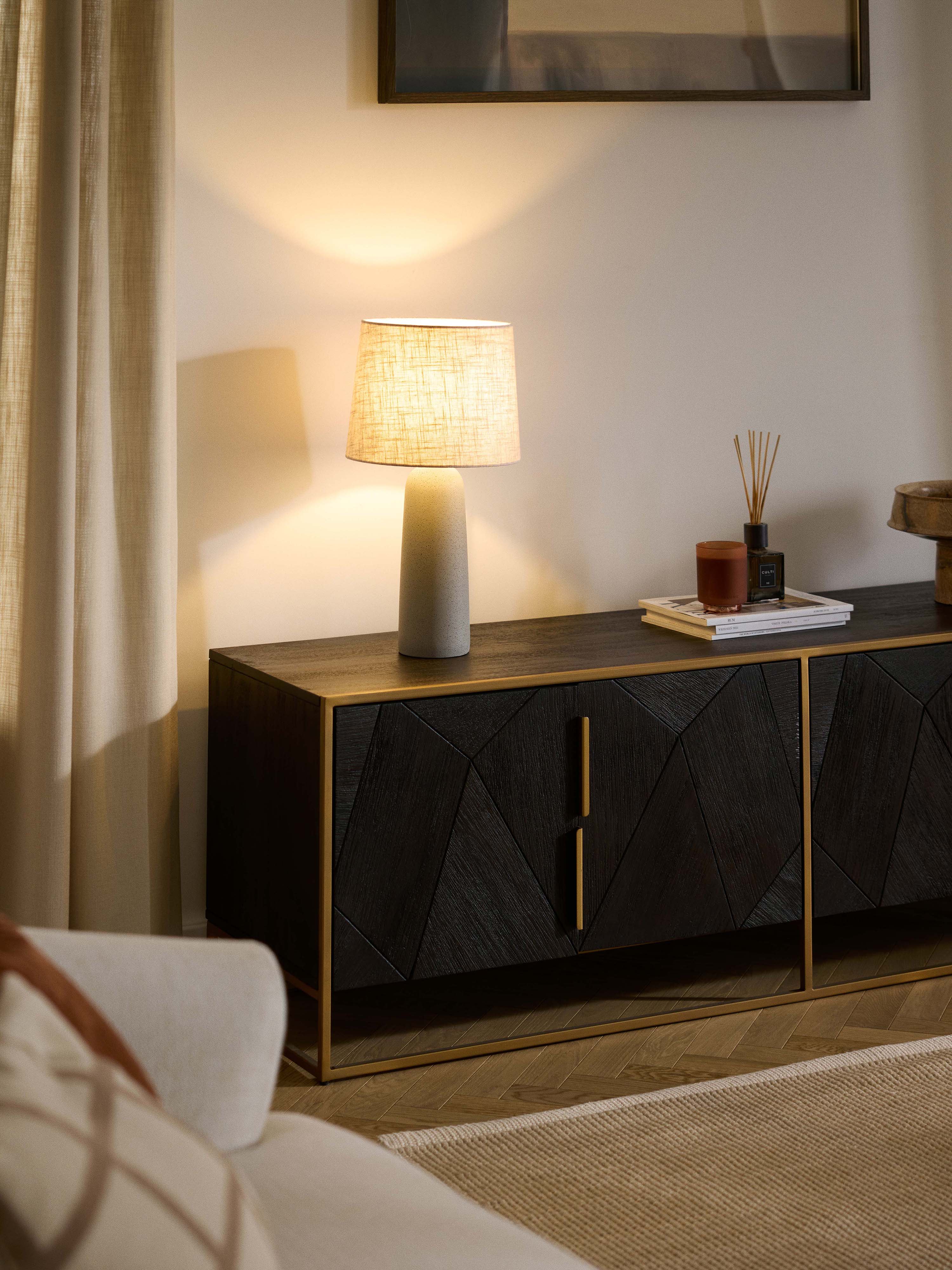 Grande lampe à poser en béton Braxton - Gris clair, blanc crème