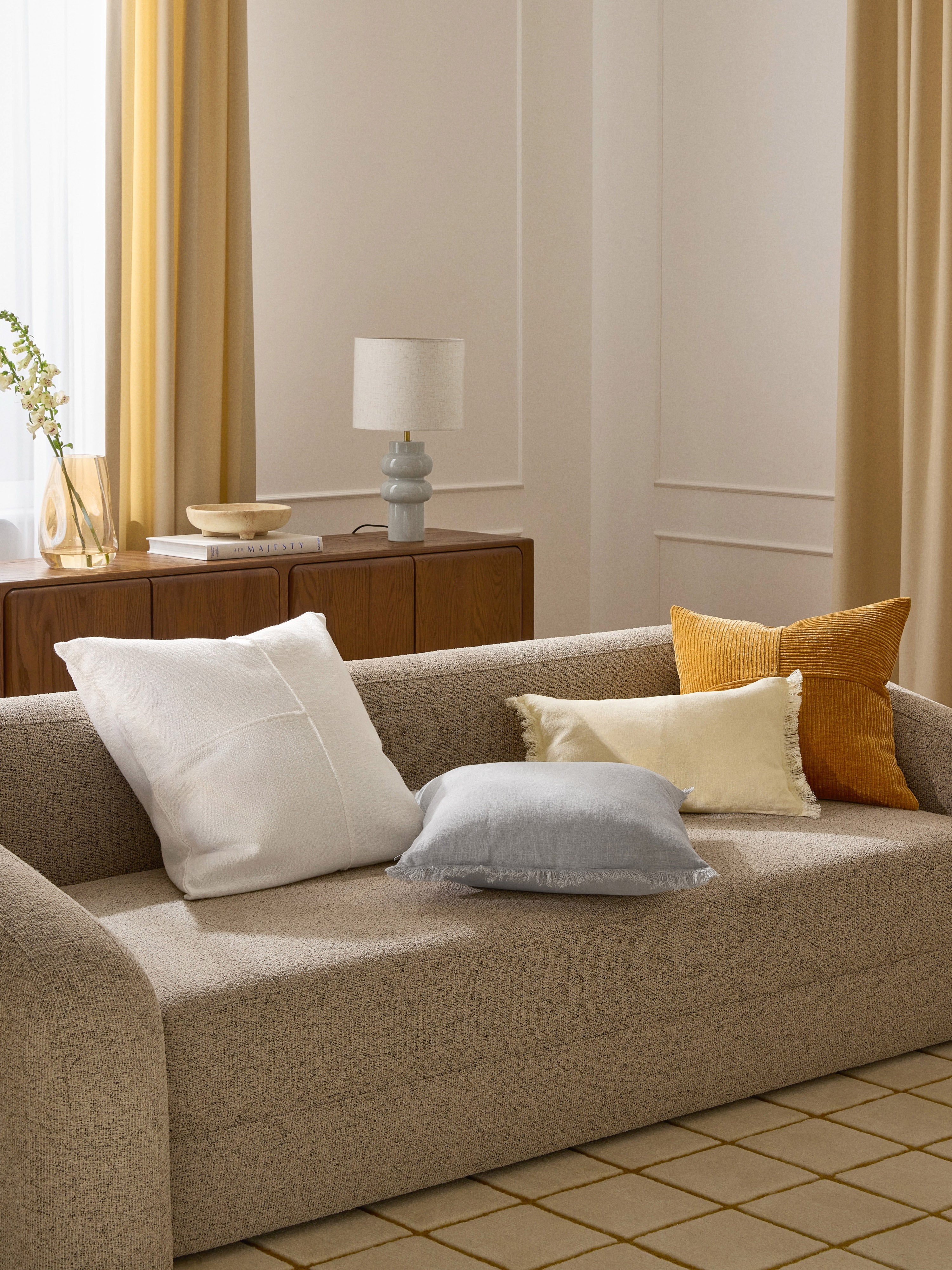 Grande lampe à poser en céramique Vaino - Beige, gris-vert