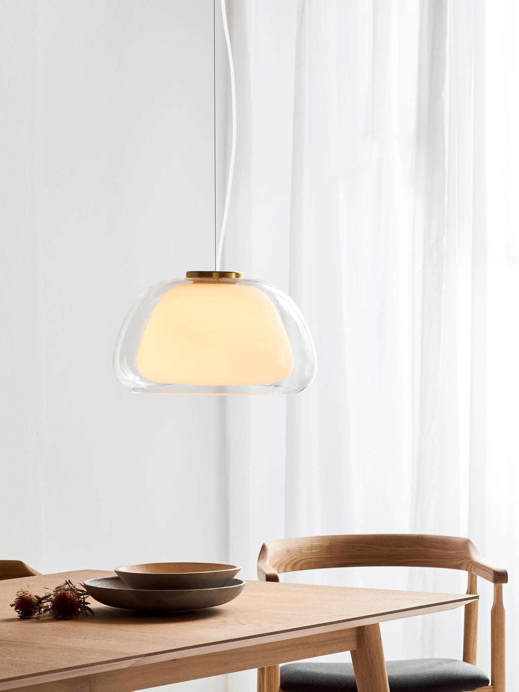 Suspension en verre Xander - Transparent, blanc