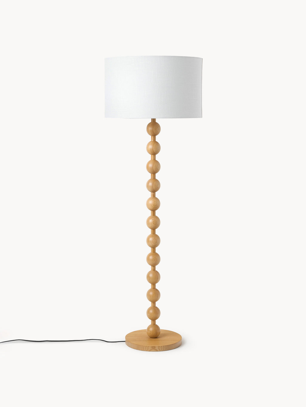 Lampadaire avec pied en bois Struan - Bois de frêne clair, blanc