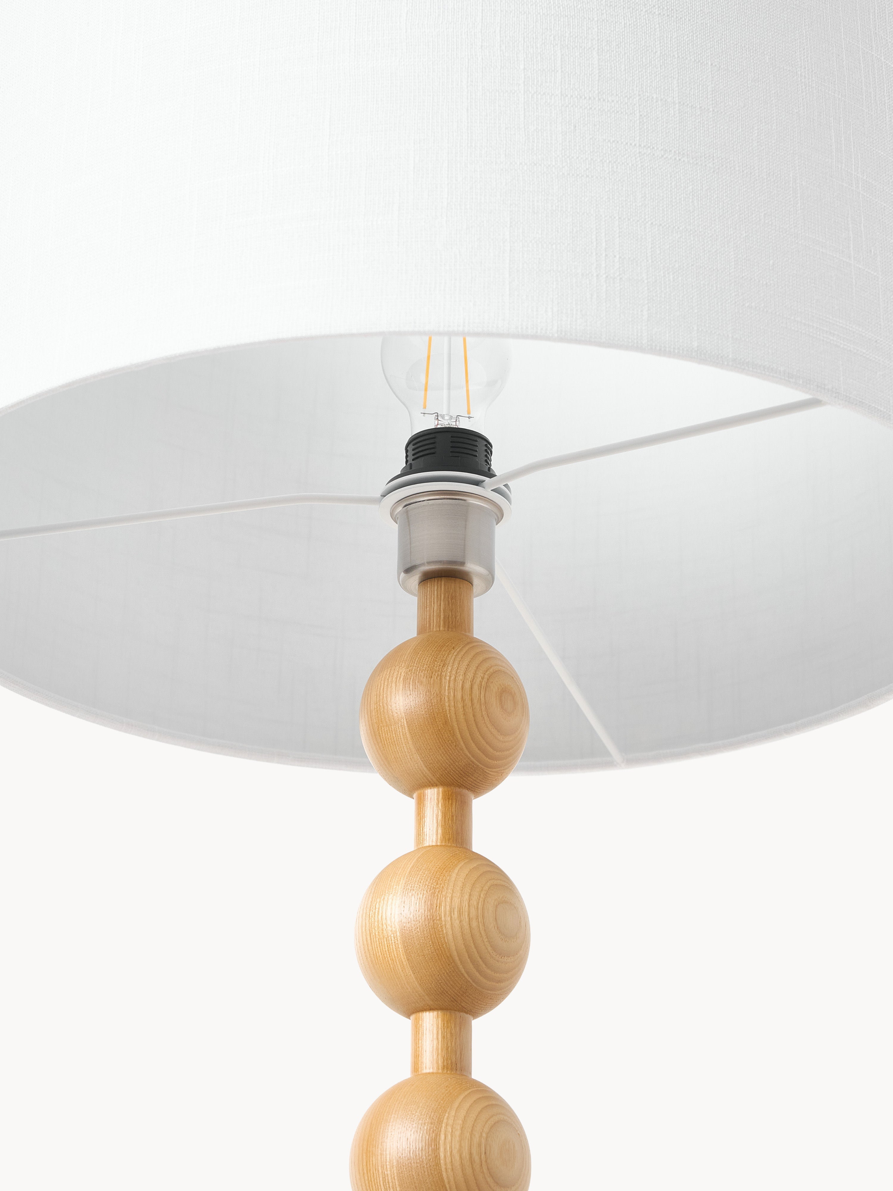 Lampadaire avec pied en bois Struan - Bois de frêne clair, blanc