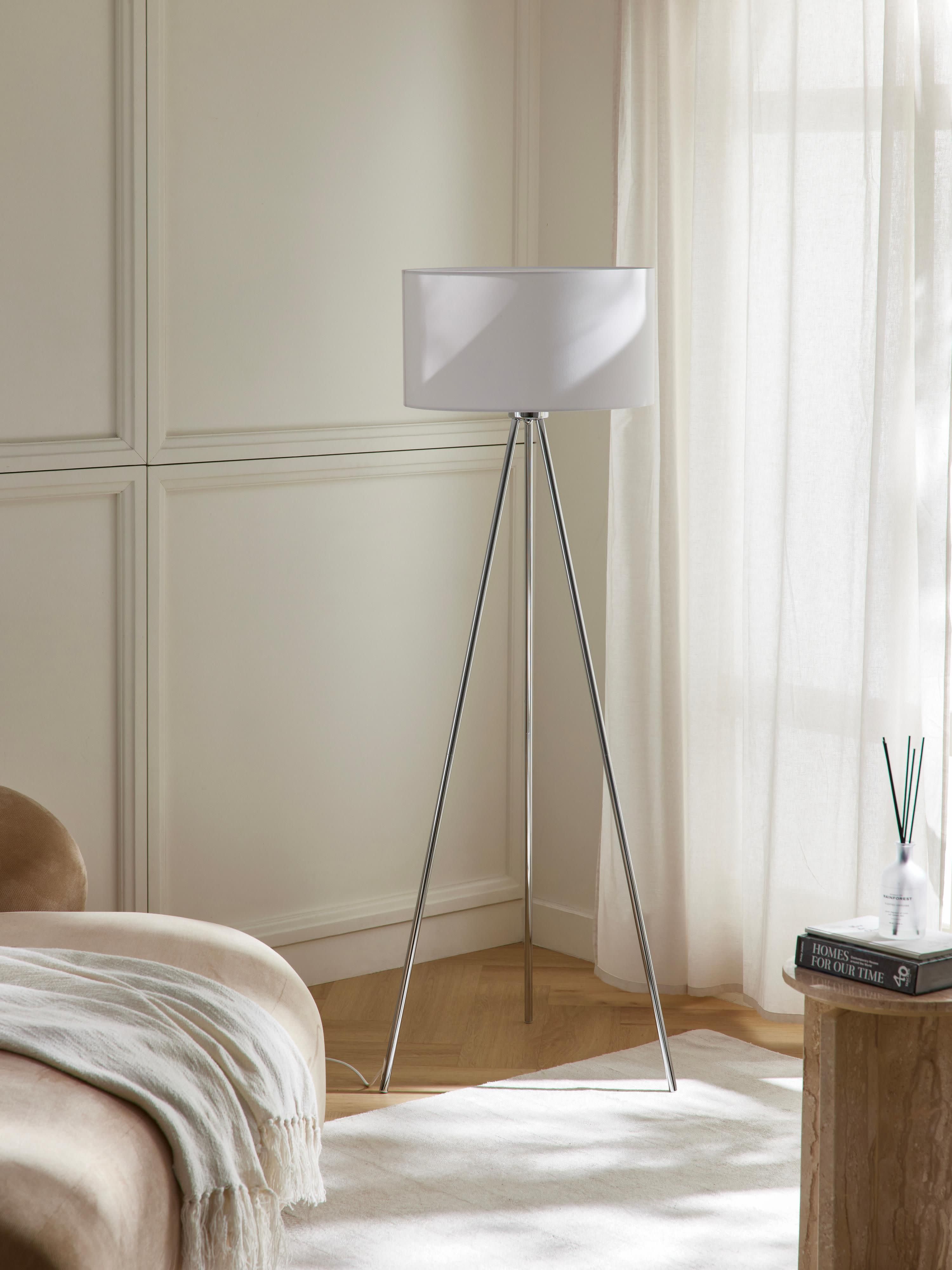 Lampadaire trépied scandi Gylfi - Blanc, gris chrome