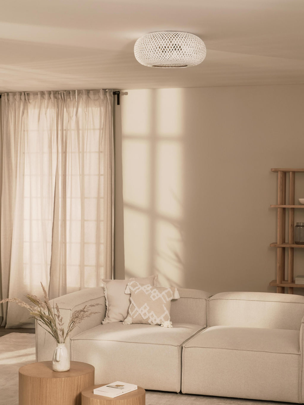 Plafonnier design en bambou Lyon - Blanc, doré