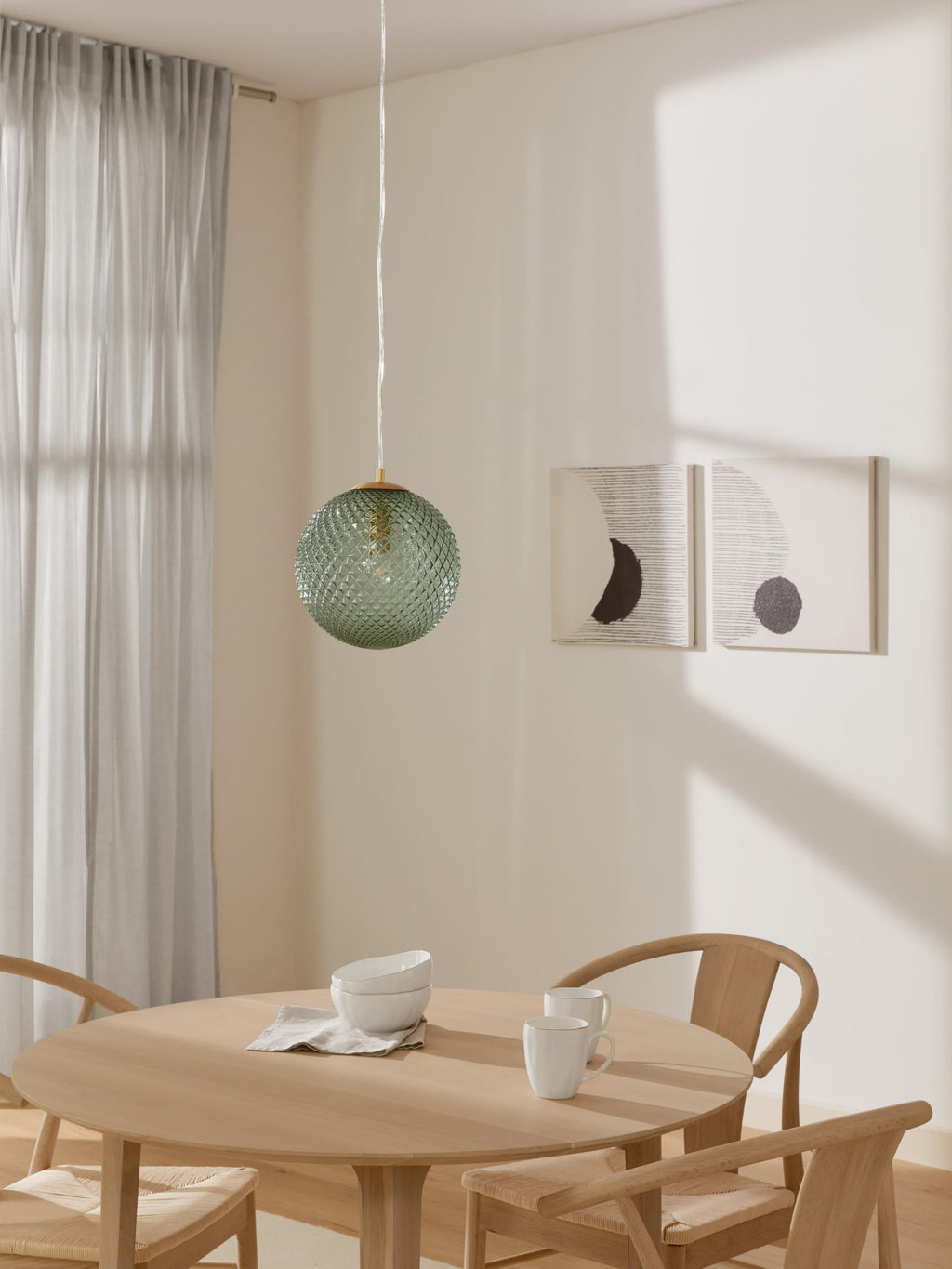 Petite suspension en verre Lael - Doré, vert foncé