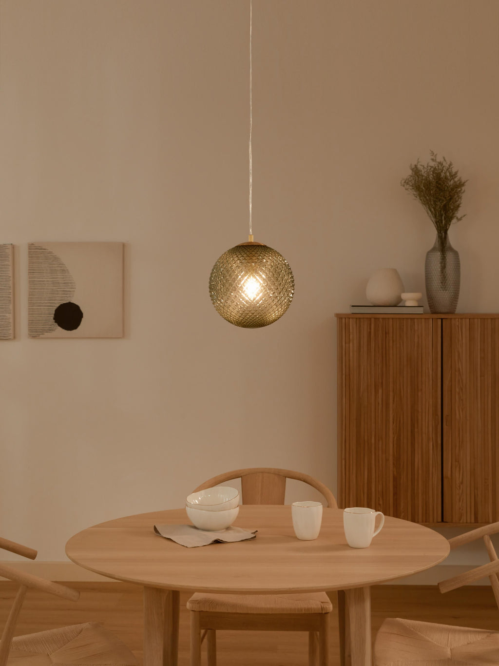 Petite suspension en verre Lael - Doré, vert foncé