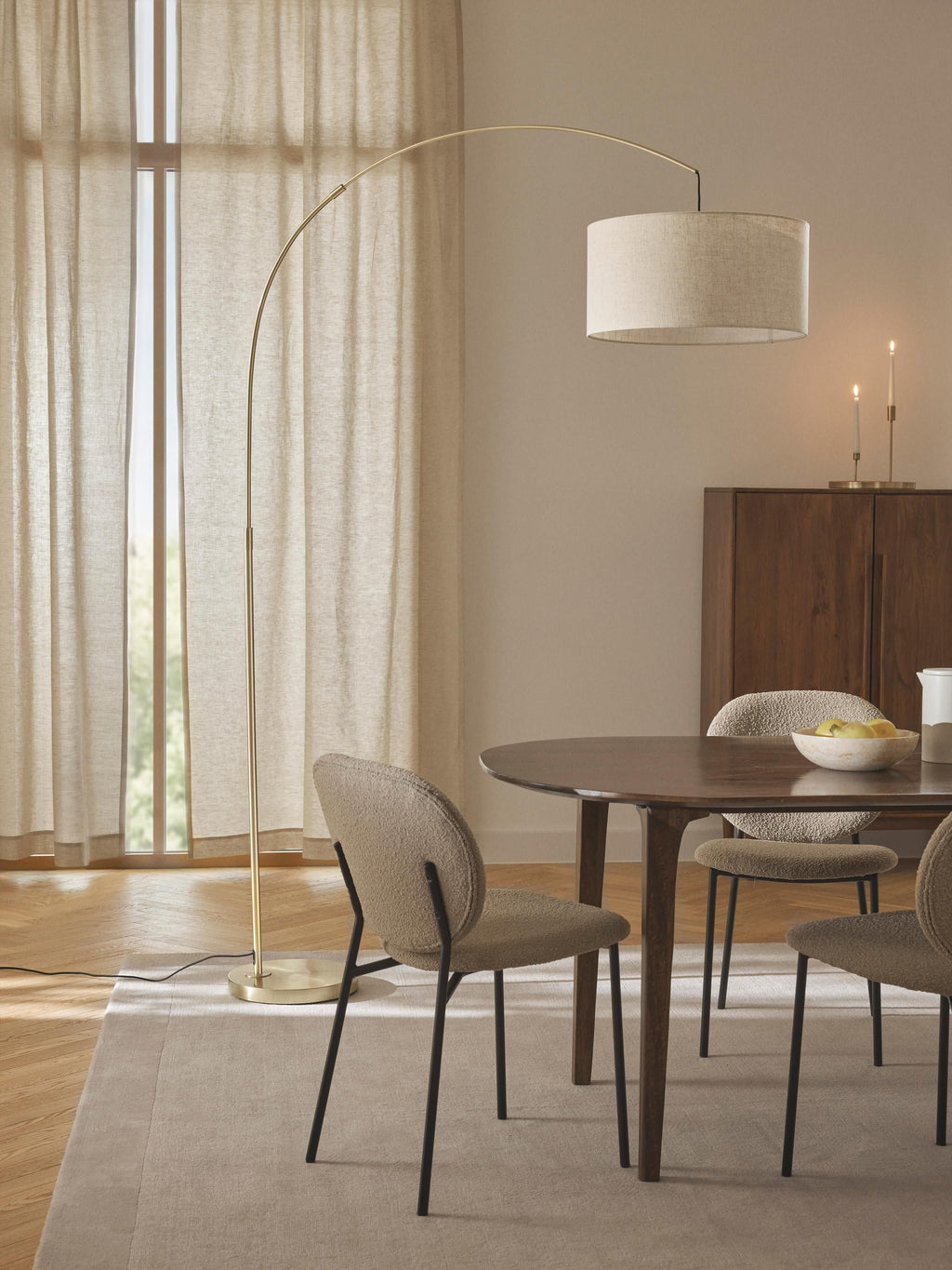 Grand lampadaire arc Cree - Beige clair, doré