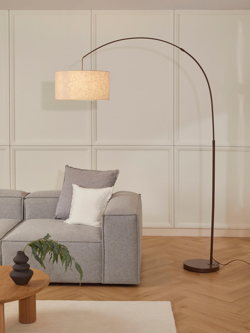 Grand lampadaire arc Cree - Beige clair, brun foncé