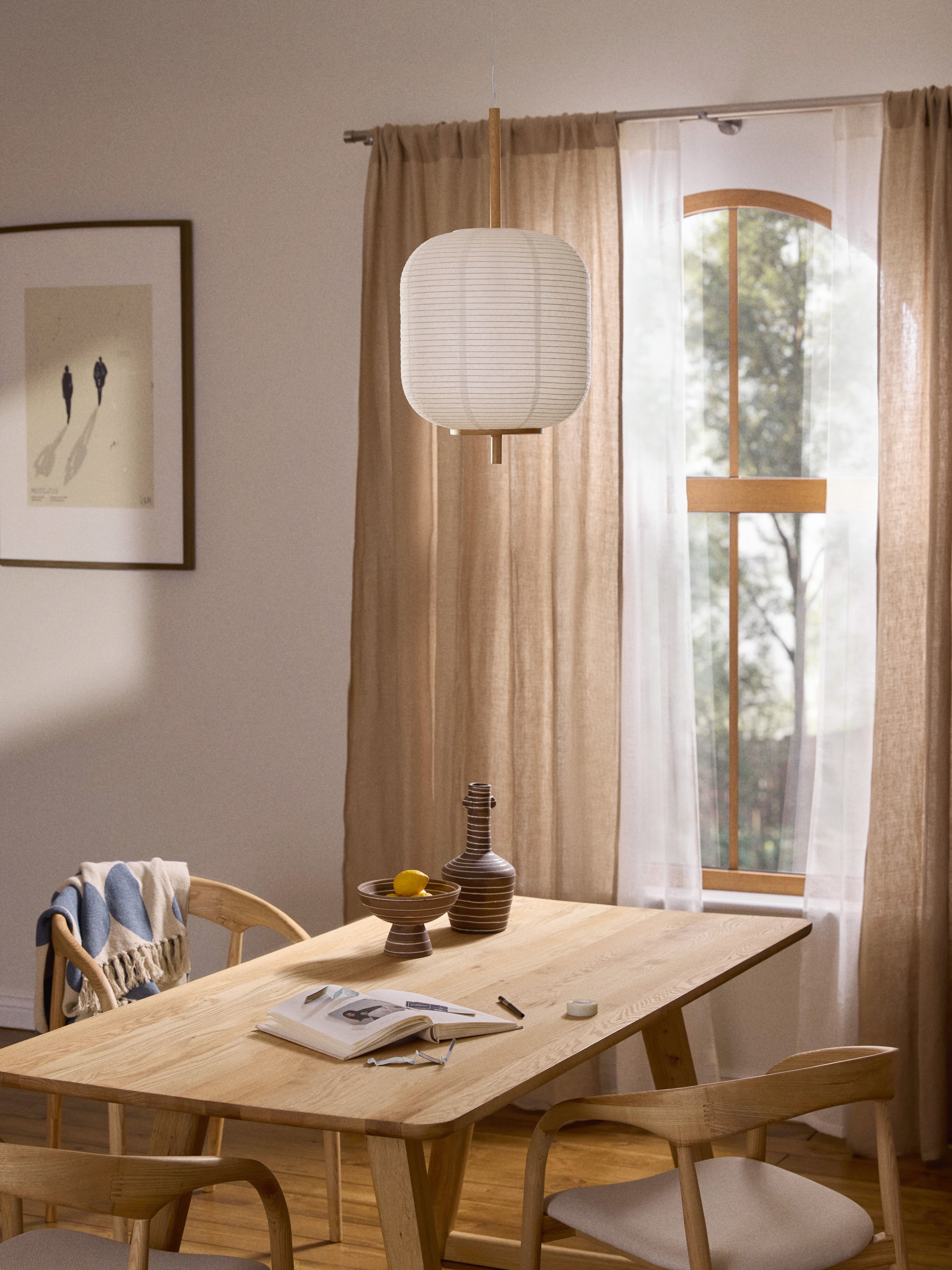 Suspension design en papier de riz Plato - Blanc, bois clair