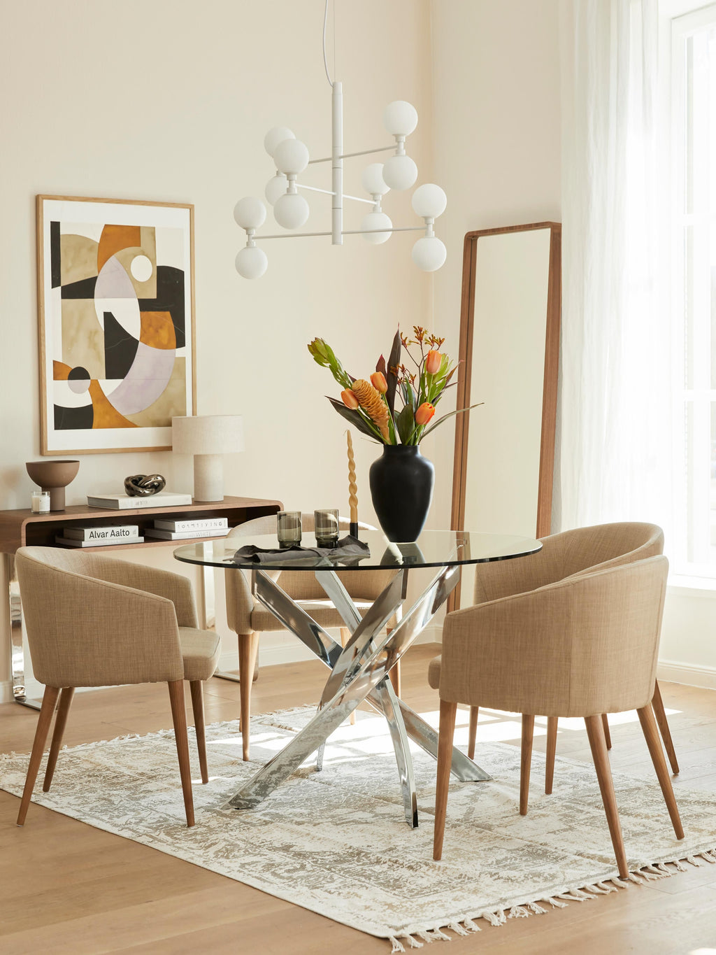 Grande suspension à globes en verre Torin - Blanc