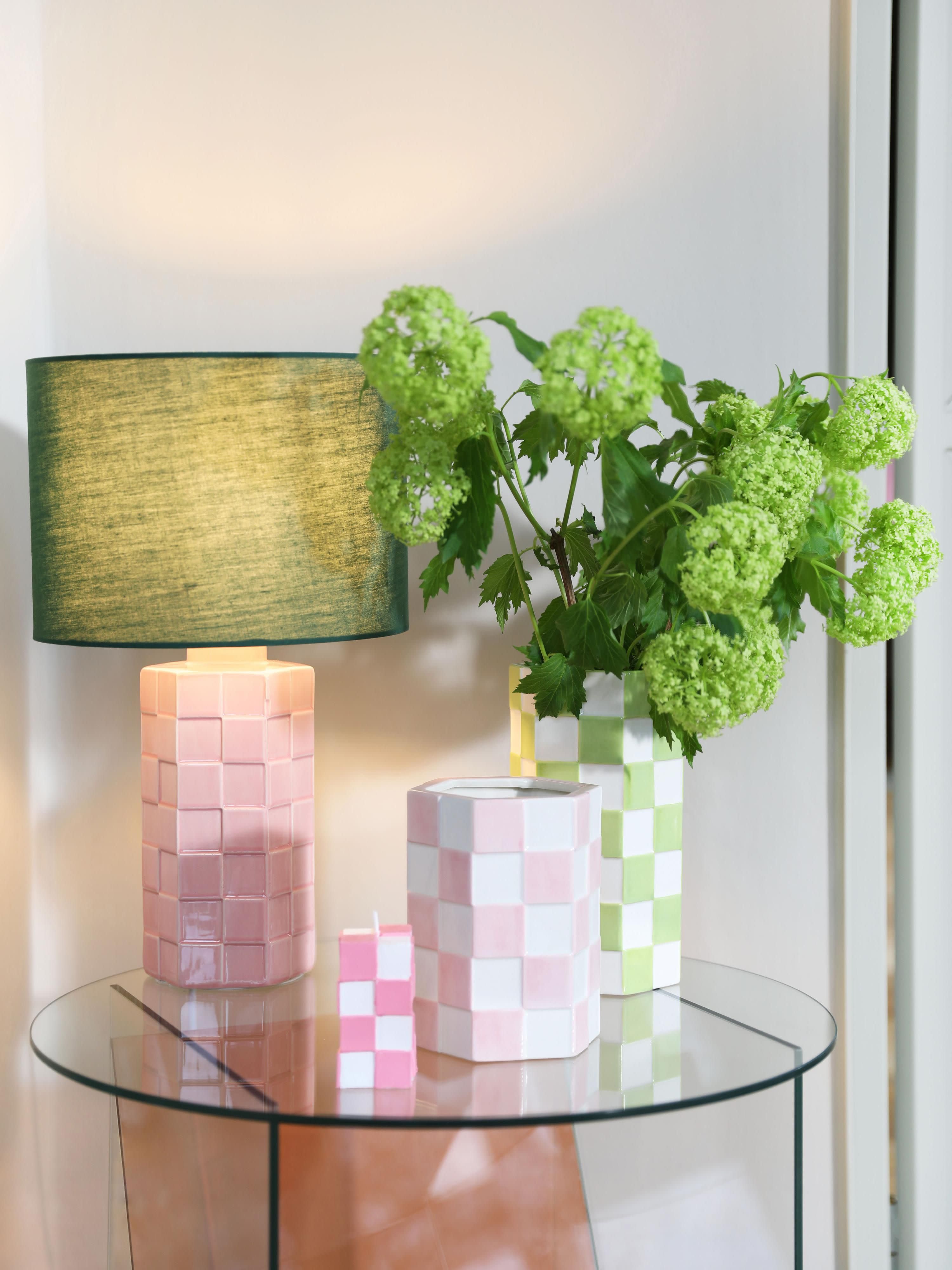 Lampe à poser en grès Hampus - Vert foncé, rose pâle