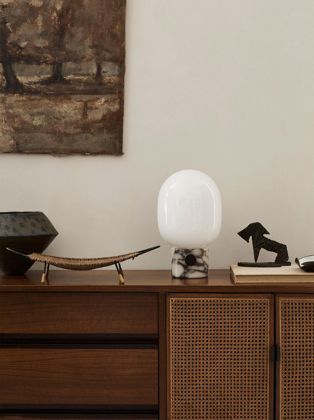 Lampe à poser avec port Hamish, intensité ajustable - Gris, marbré