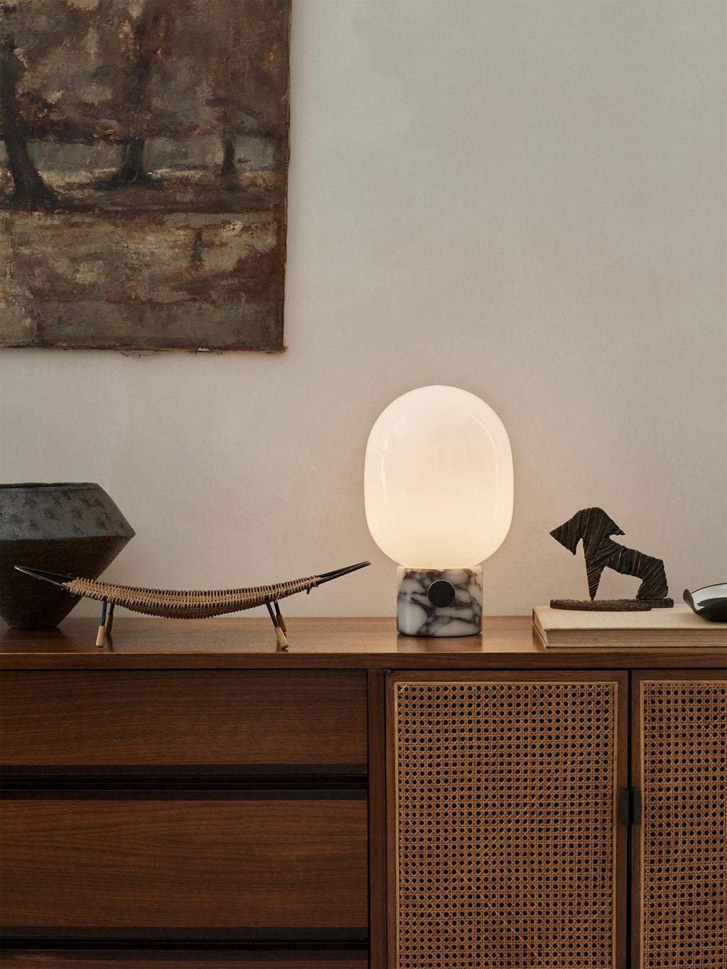 Lampe à poser avec port Hamish, intensité ajustable - Gris, marbré