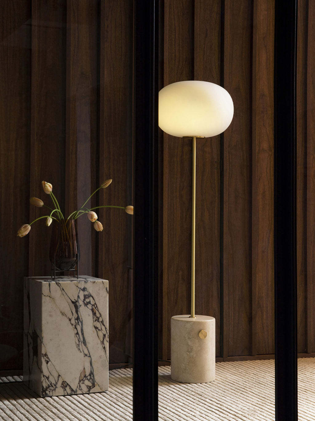 Lampadaire Hamish - Beige clair, laiton