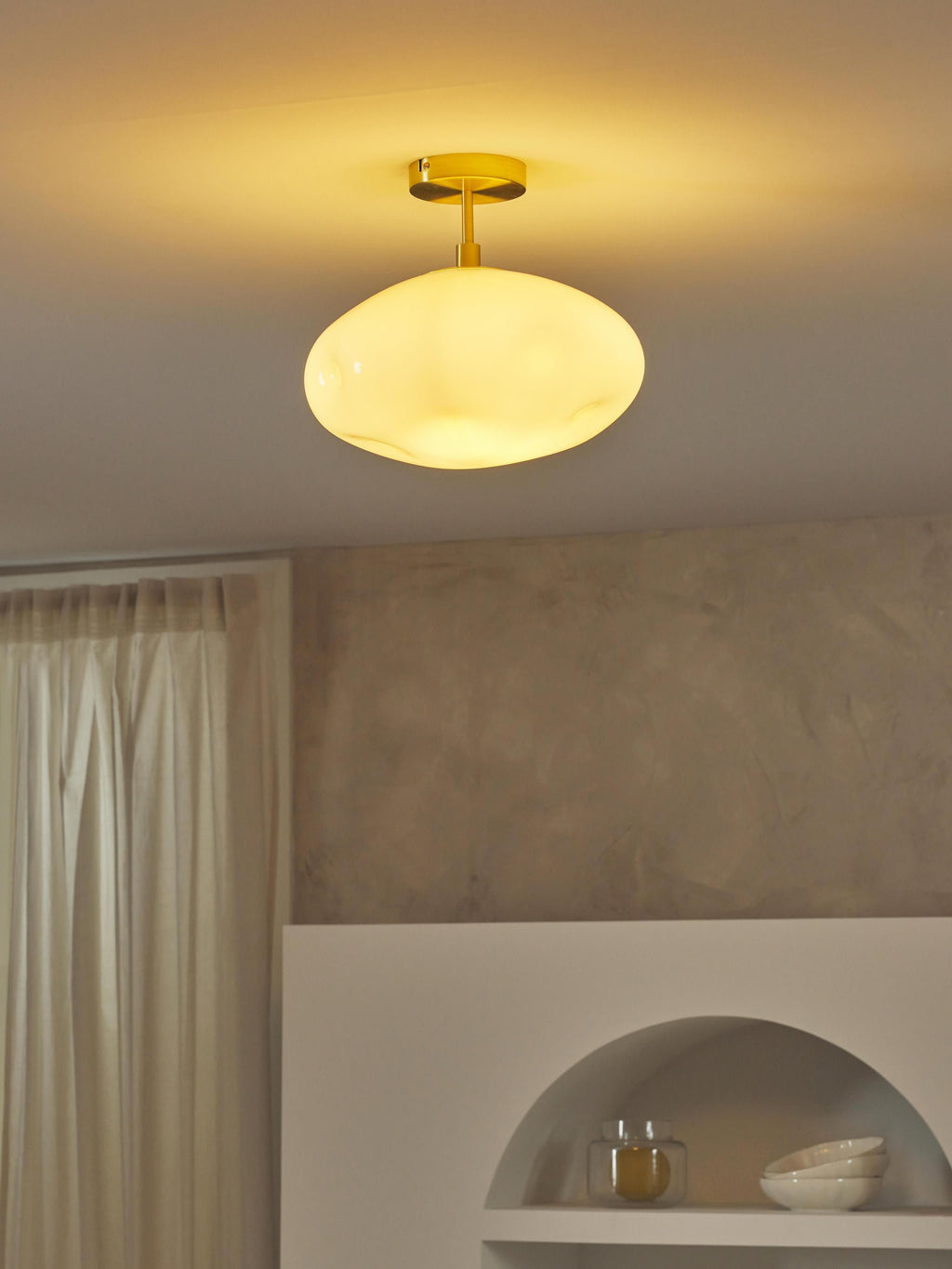 Plafonnier en verre opalescent Noir - Blanc crème