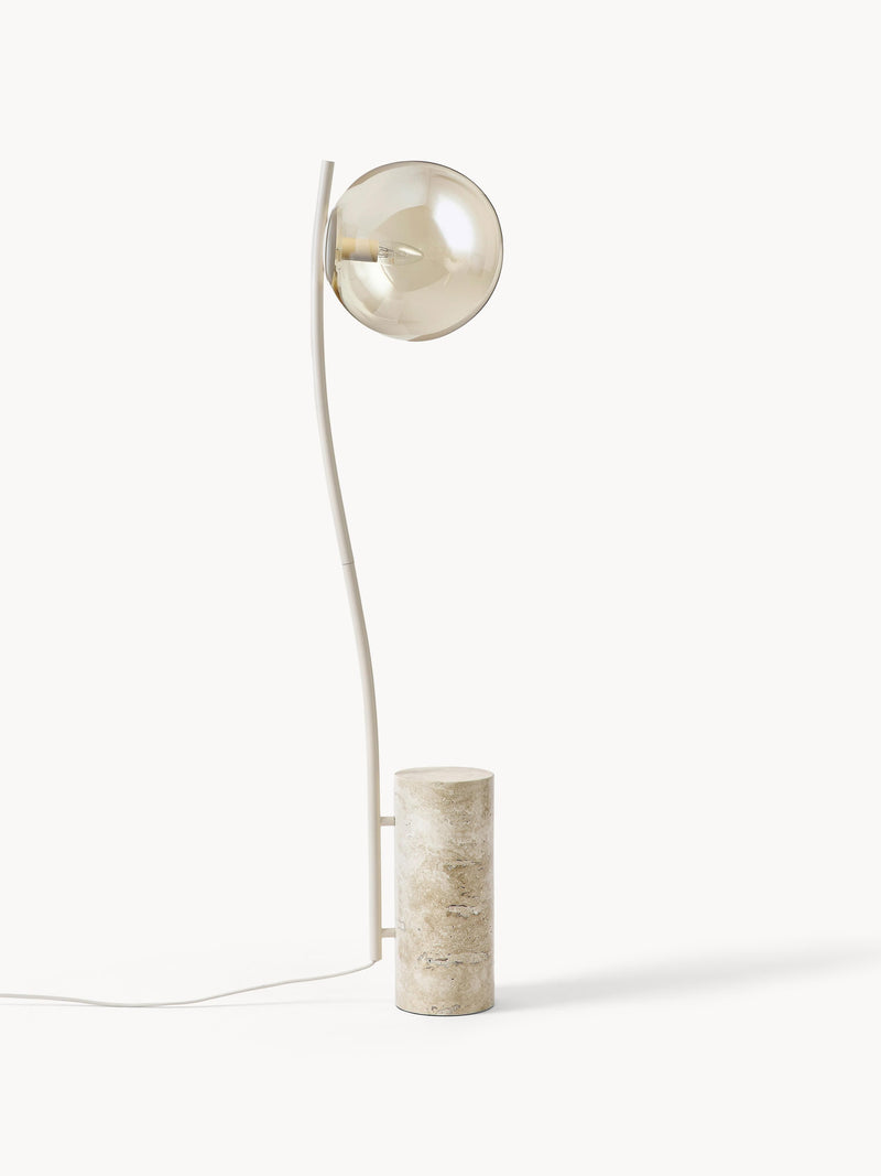 Petit lampadaire avec base en travertin Birk - Beige, travertin