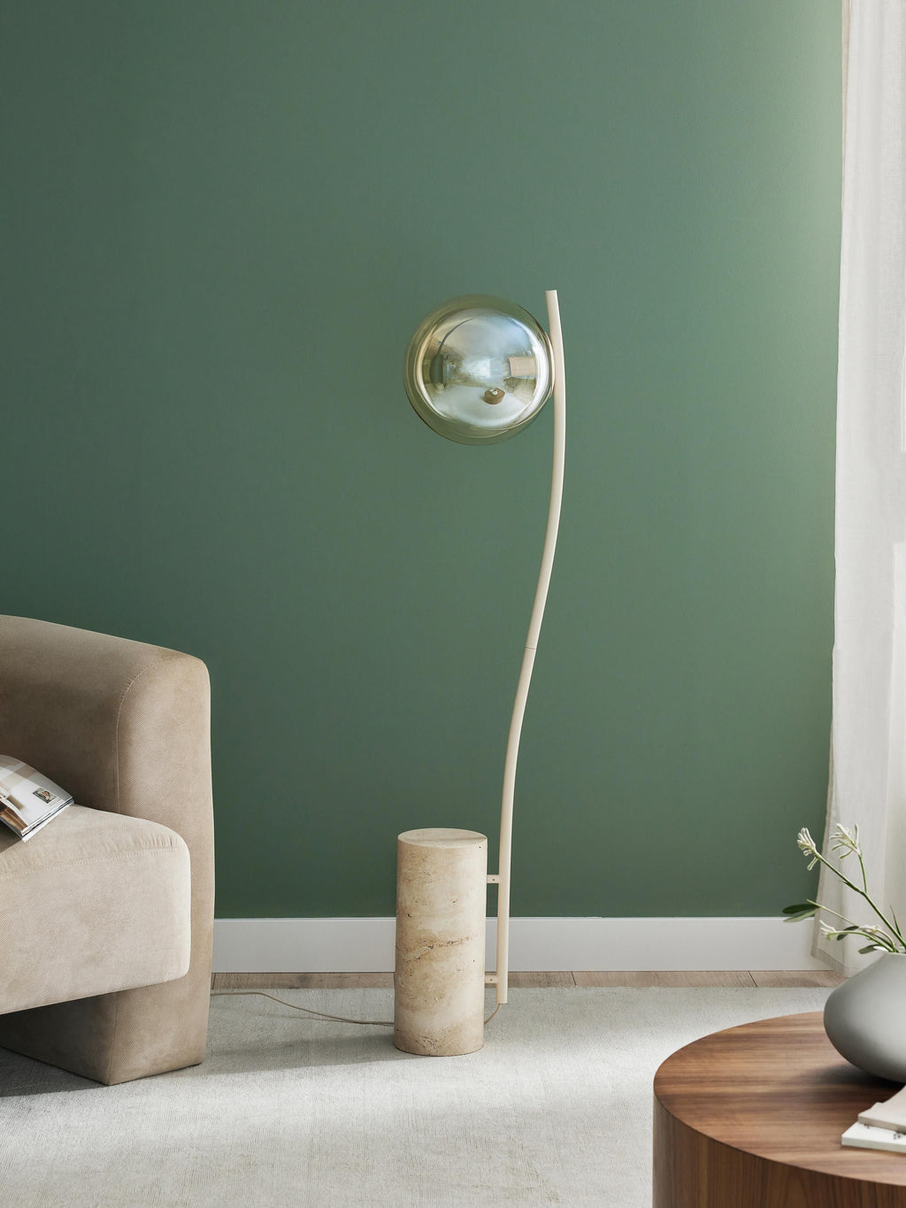 Petit lampadaire avec base en travertin Birk - Beige, travertin