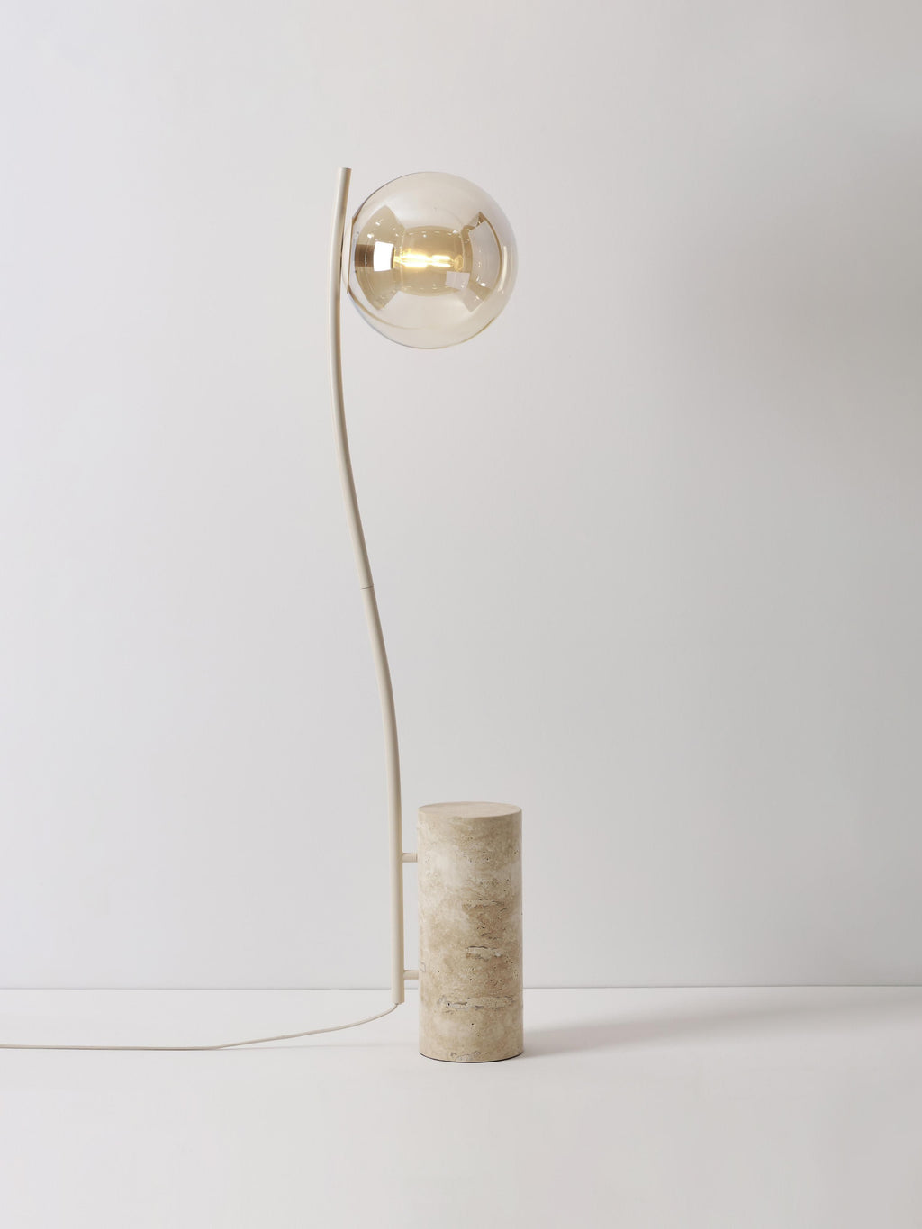 Petit lampadaire avec base en travertin Birk - Beige, travertin