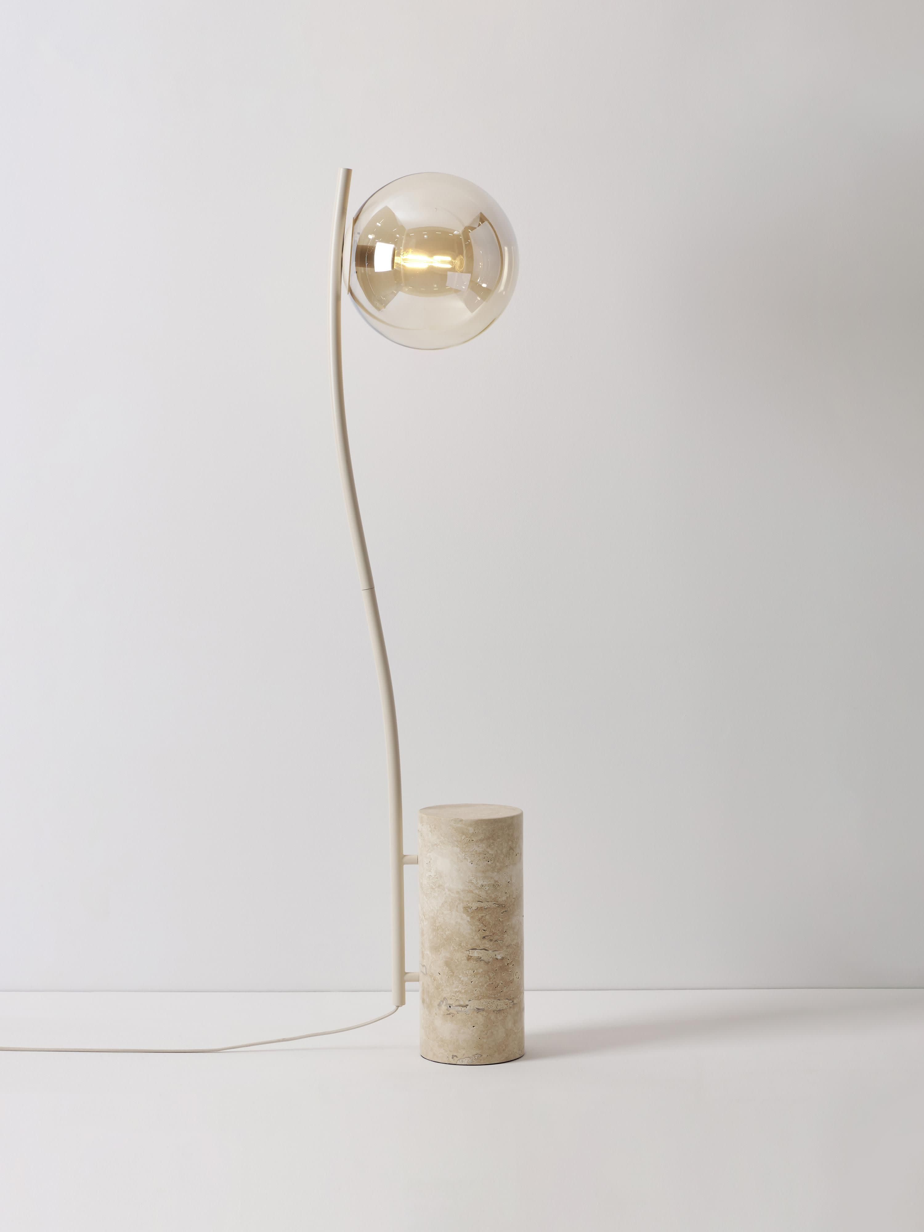 Petit lampadaire avec base en travertin Birk - Beige, travertin