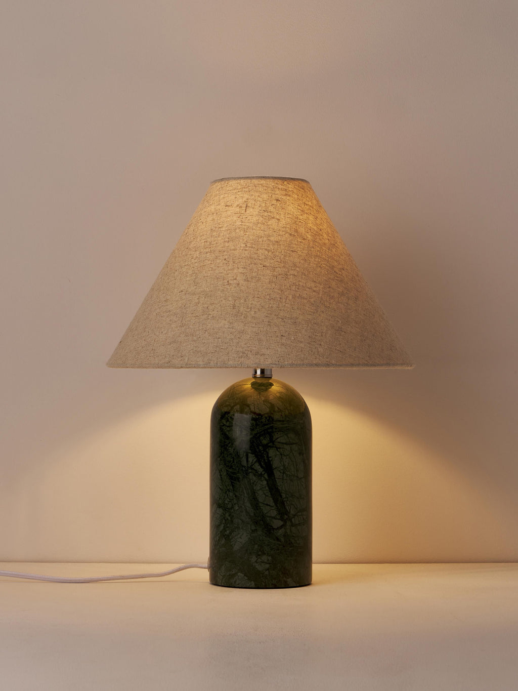 Lampe à poser avec pied en marbre Baldvin - Beige, vert foncé, marbré