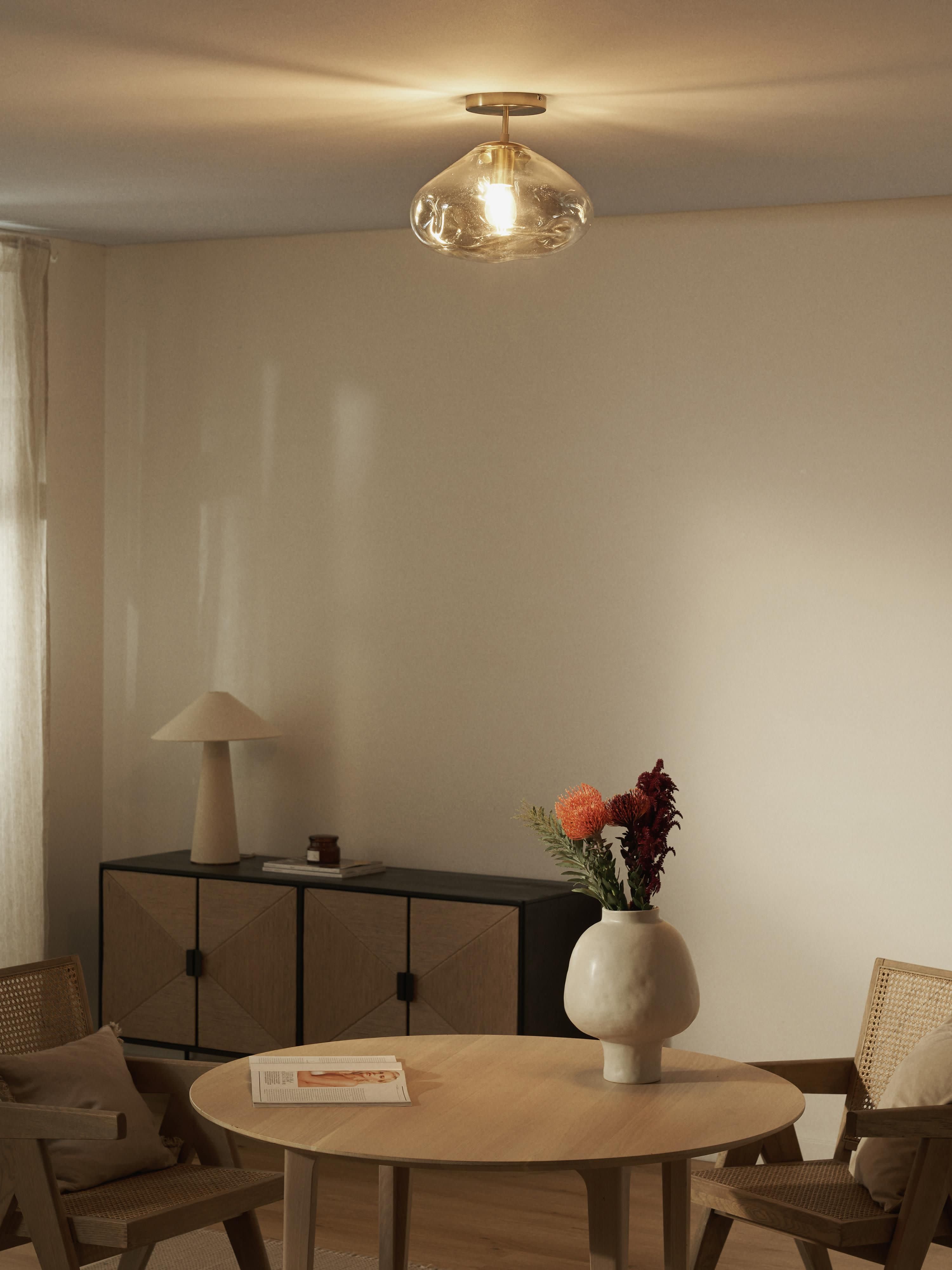 Plafonnier en verre Kol - Beige, doré