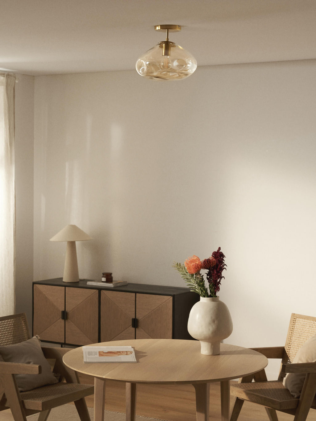 Plafonnier en verre Kol - Beige, doré