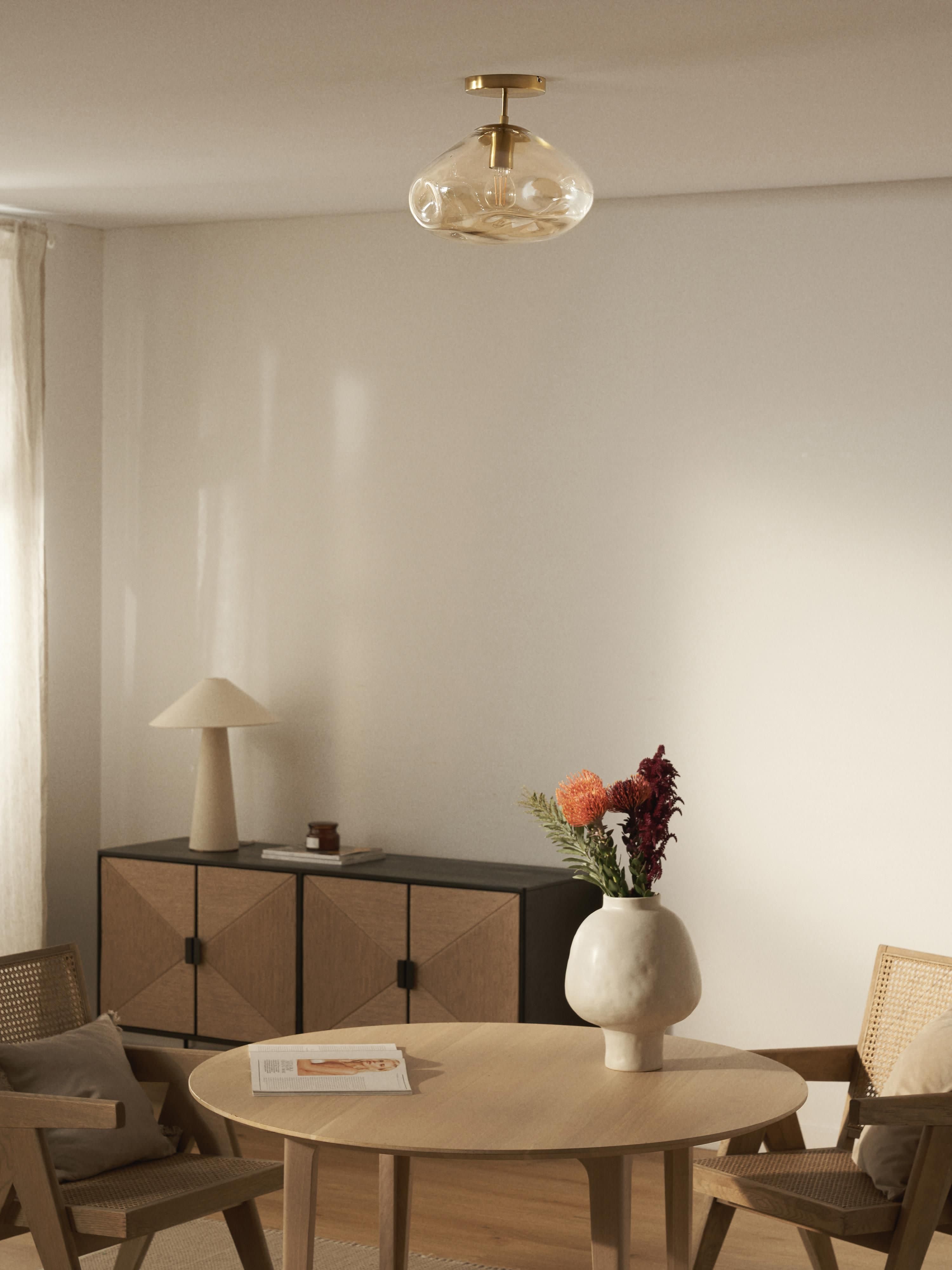 Plafonnier en verre Kol - Beige, doré