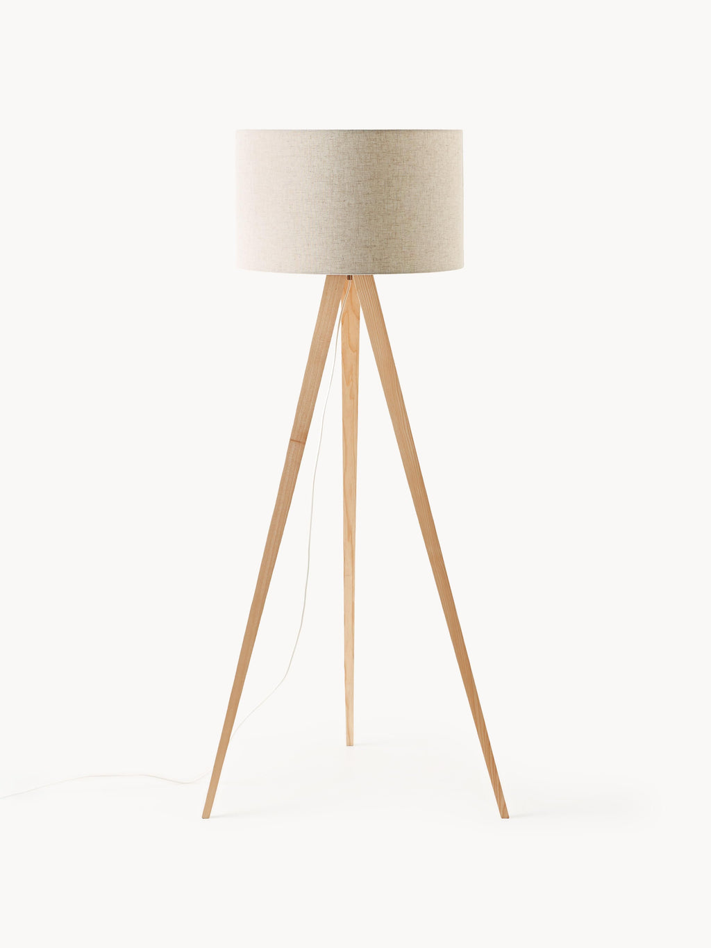 Lampadaire trépied scandi en bois massif Garth - Beige clair, brun clair