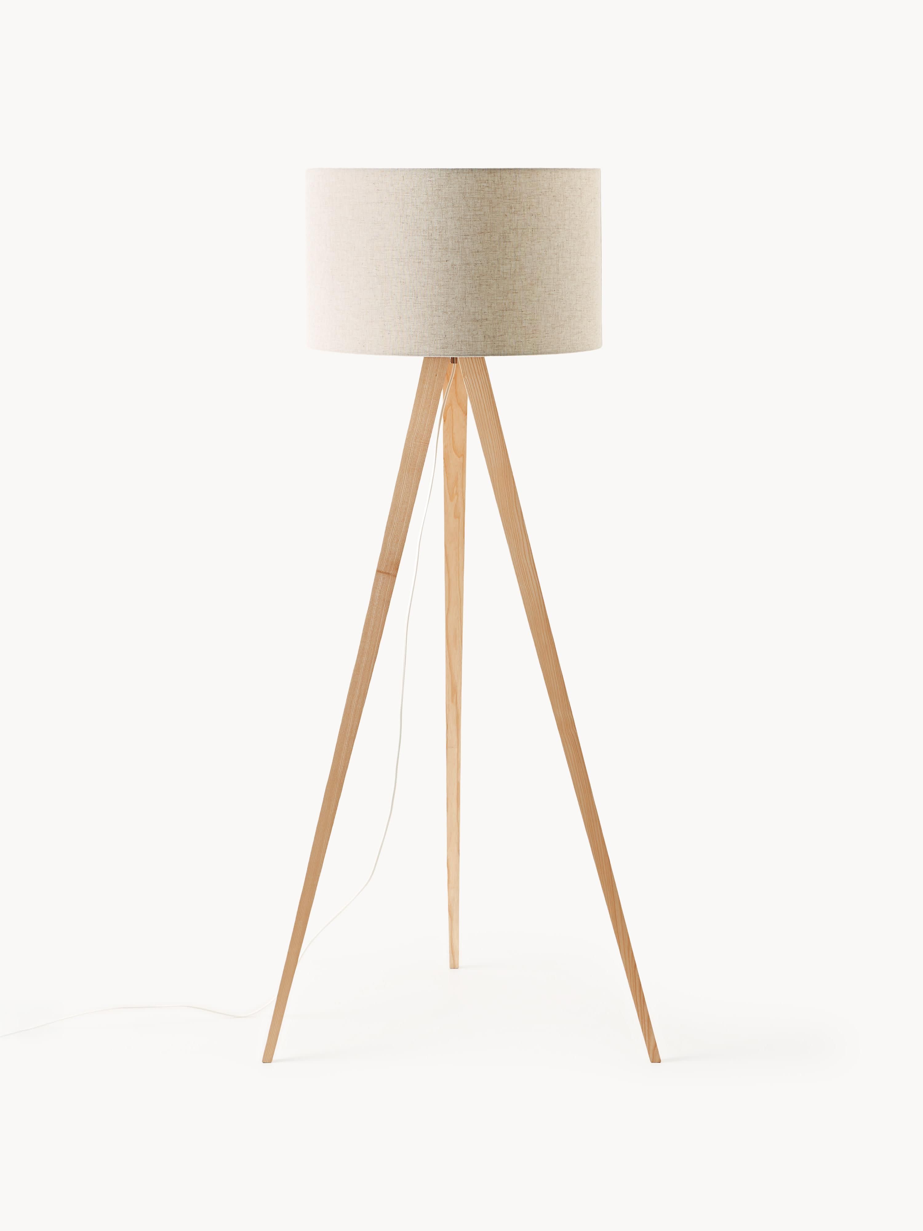 Lampadaire trépied scandi en bois massif Garth - Beige clair, brun clair