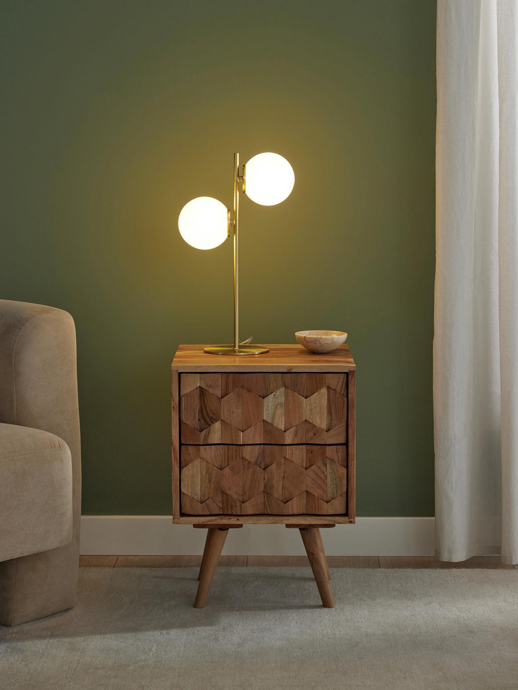 Lampe à poser en verre opalescent Niilo - Blanc, doré