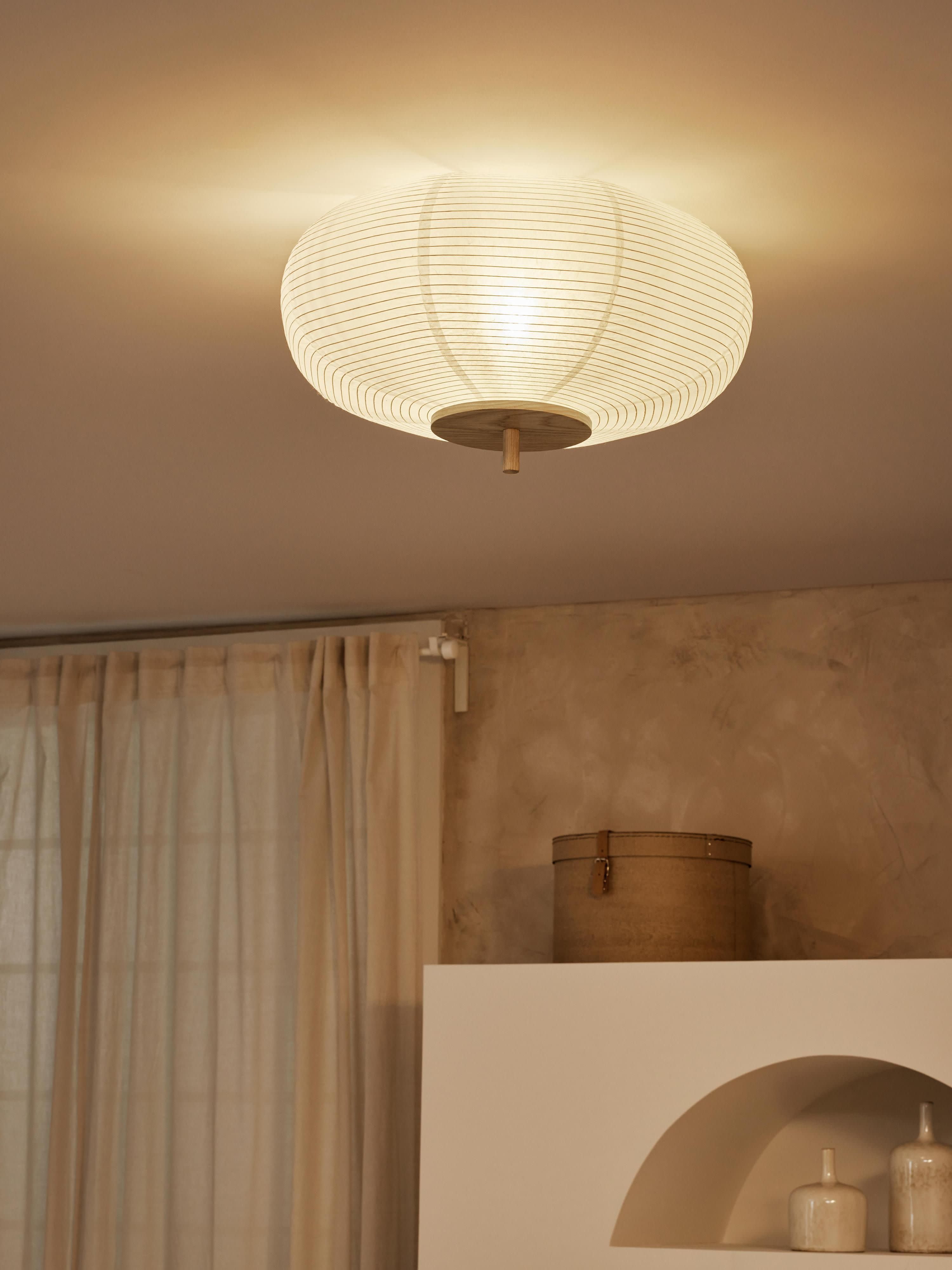 Plafonnier design en papier de riz Plato - Blanc, bois clair