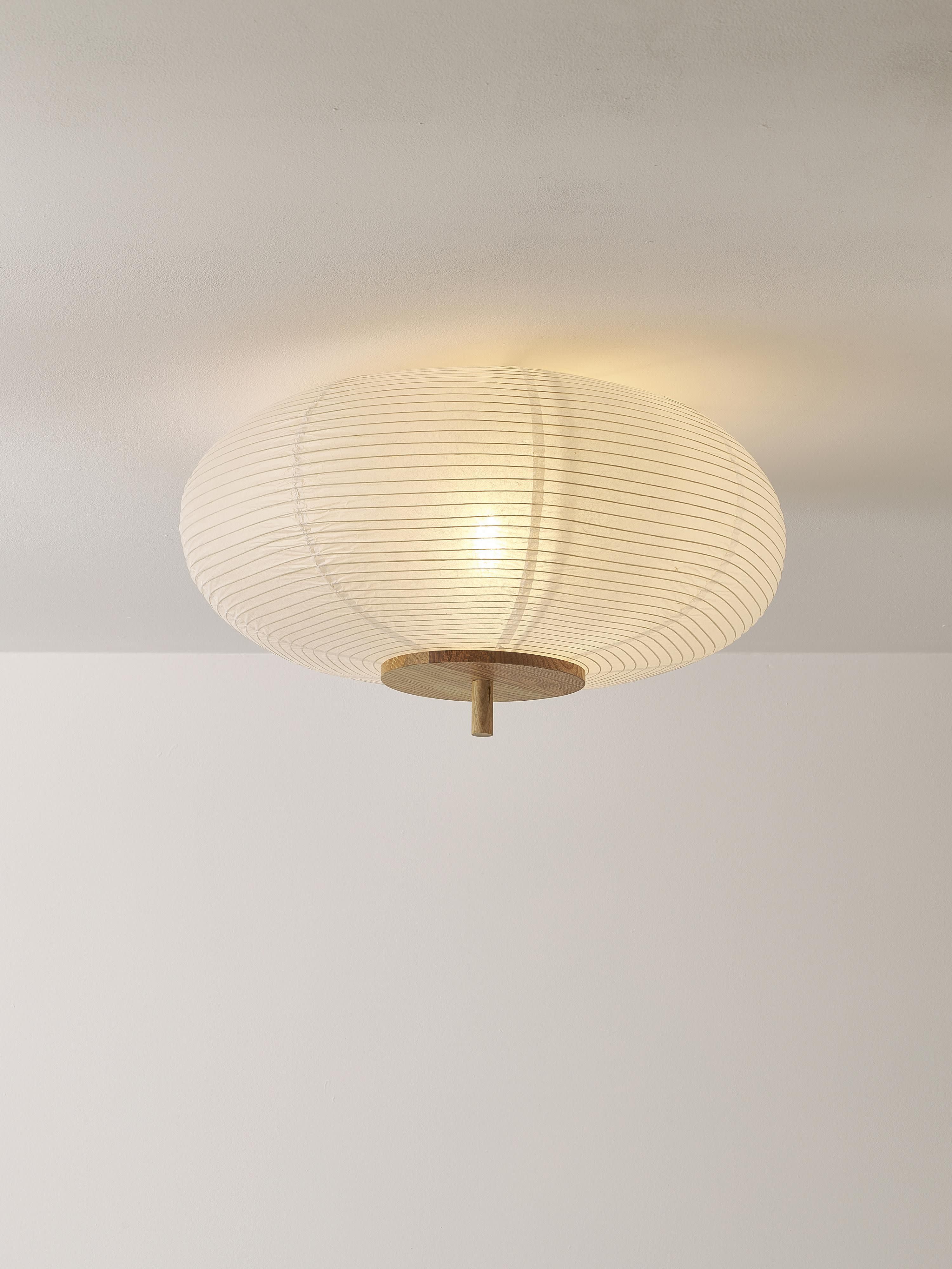 Plafonnier design en papier de riz Plato - Blanc, bois clair