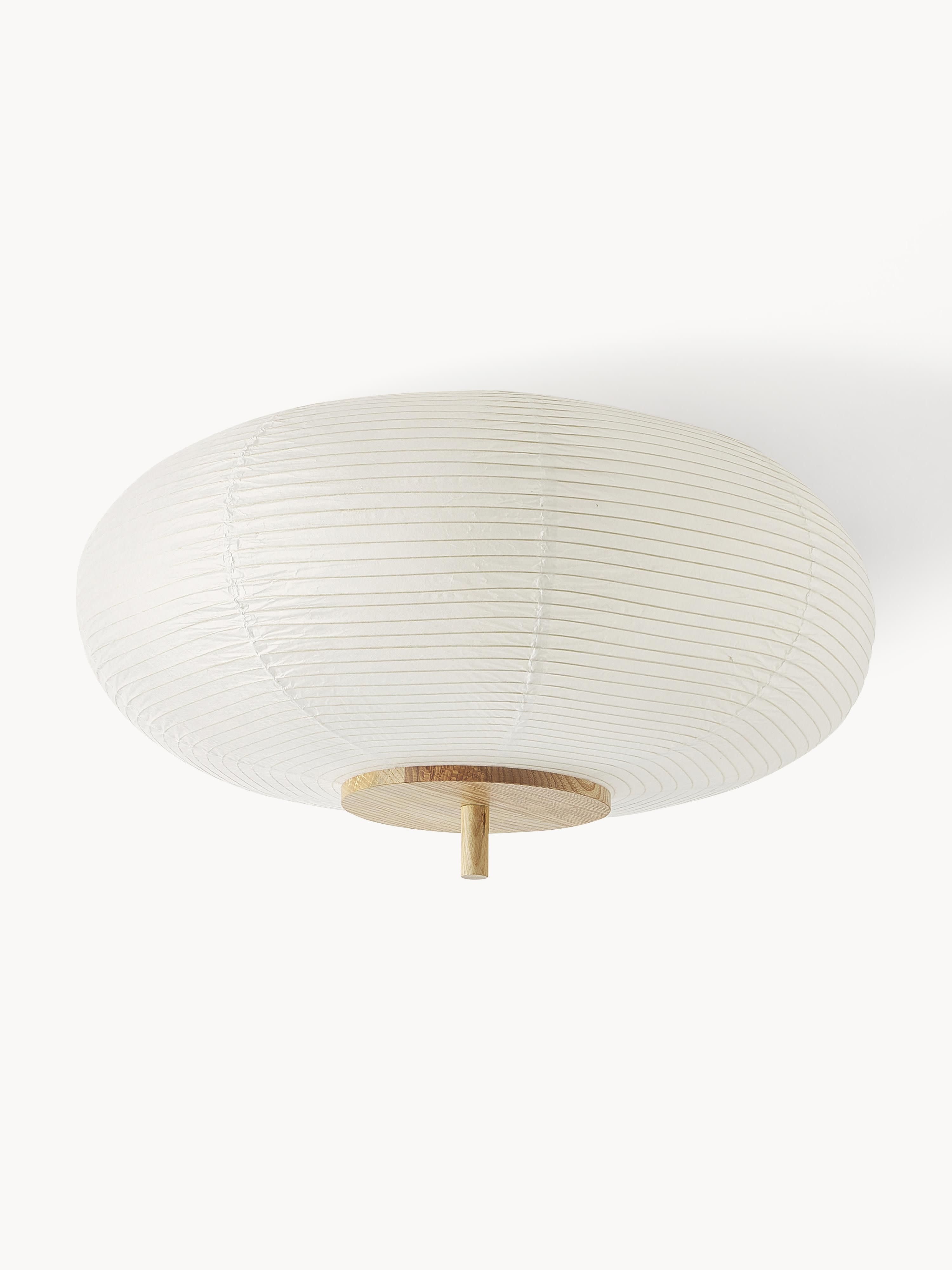 Plafonnier design en papier de riz Plato - Blanc, bois clair