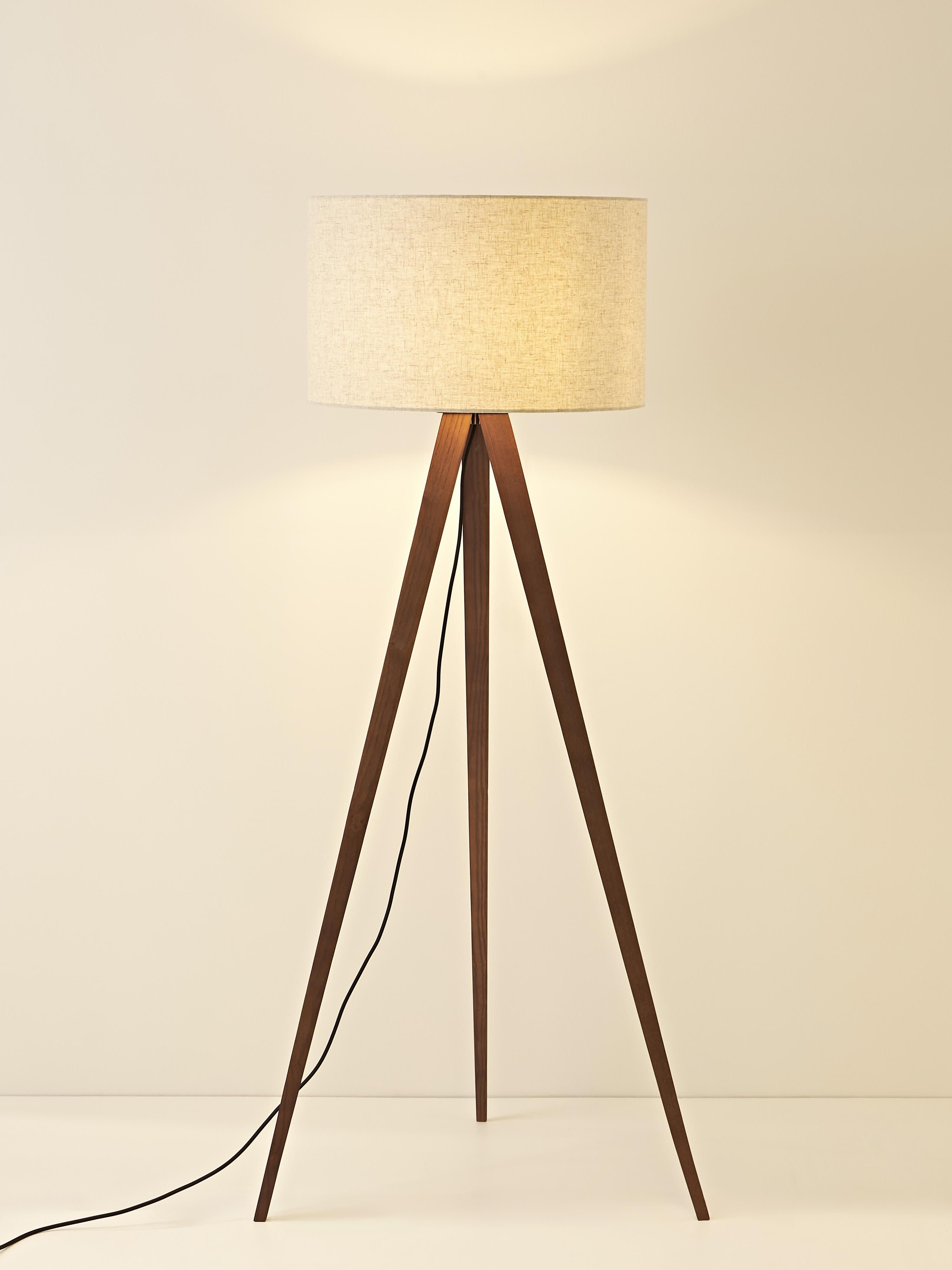 Lampadaire trépied scandi en bois massif Garth - Beige, brun foncé