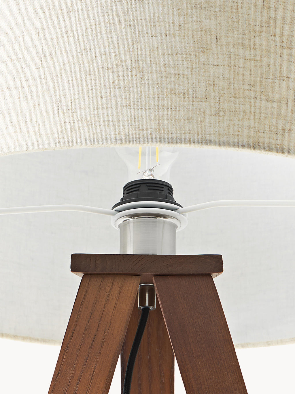 Lampadaire trépied scandi en bois massif Garth - Beige, brun foncé