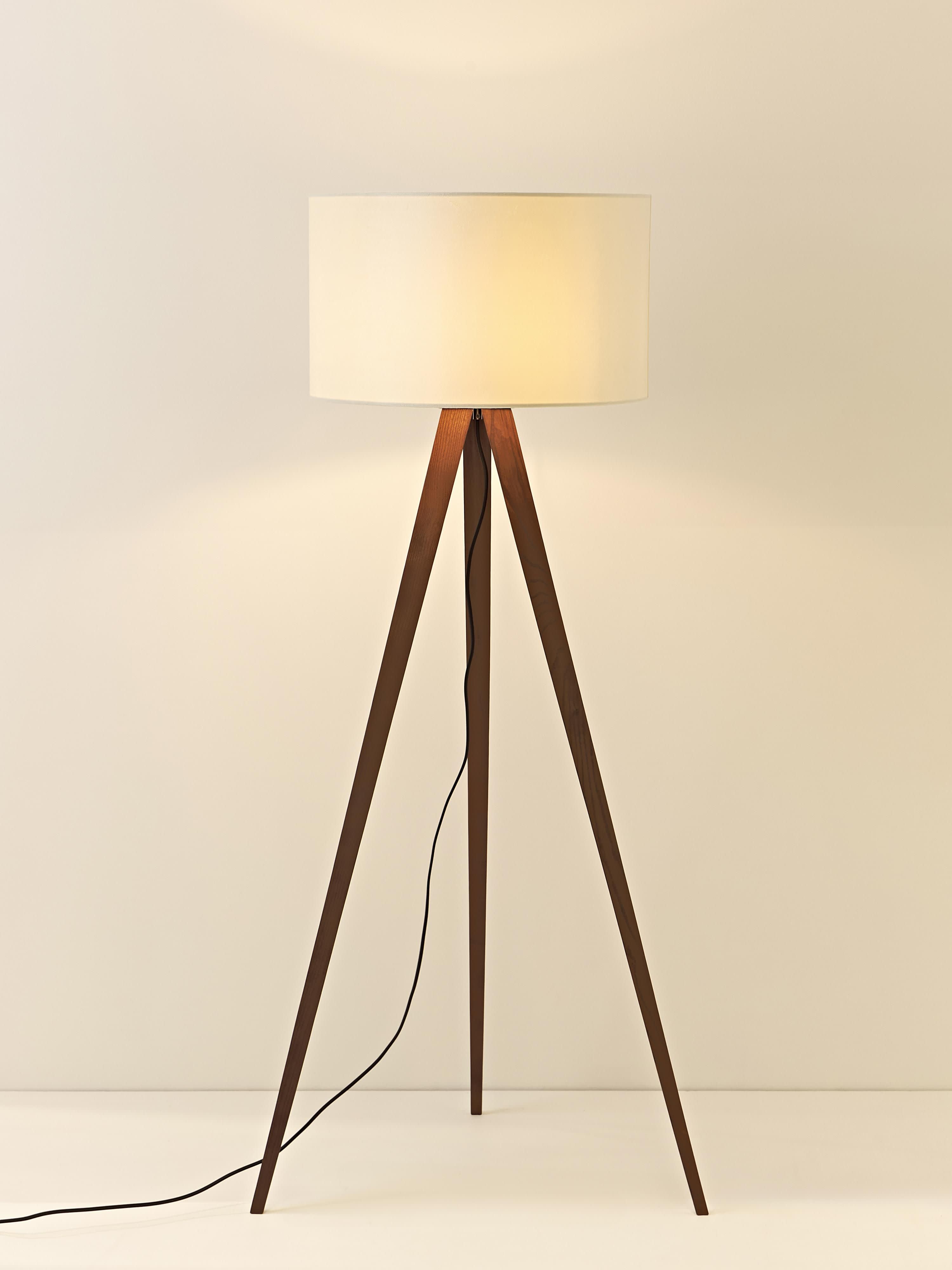 Lampadaire trépied scandi en bois massif Garth - Blanc cassé, brun