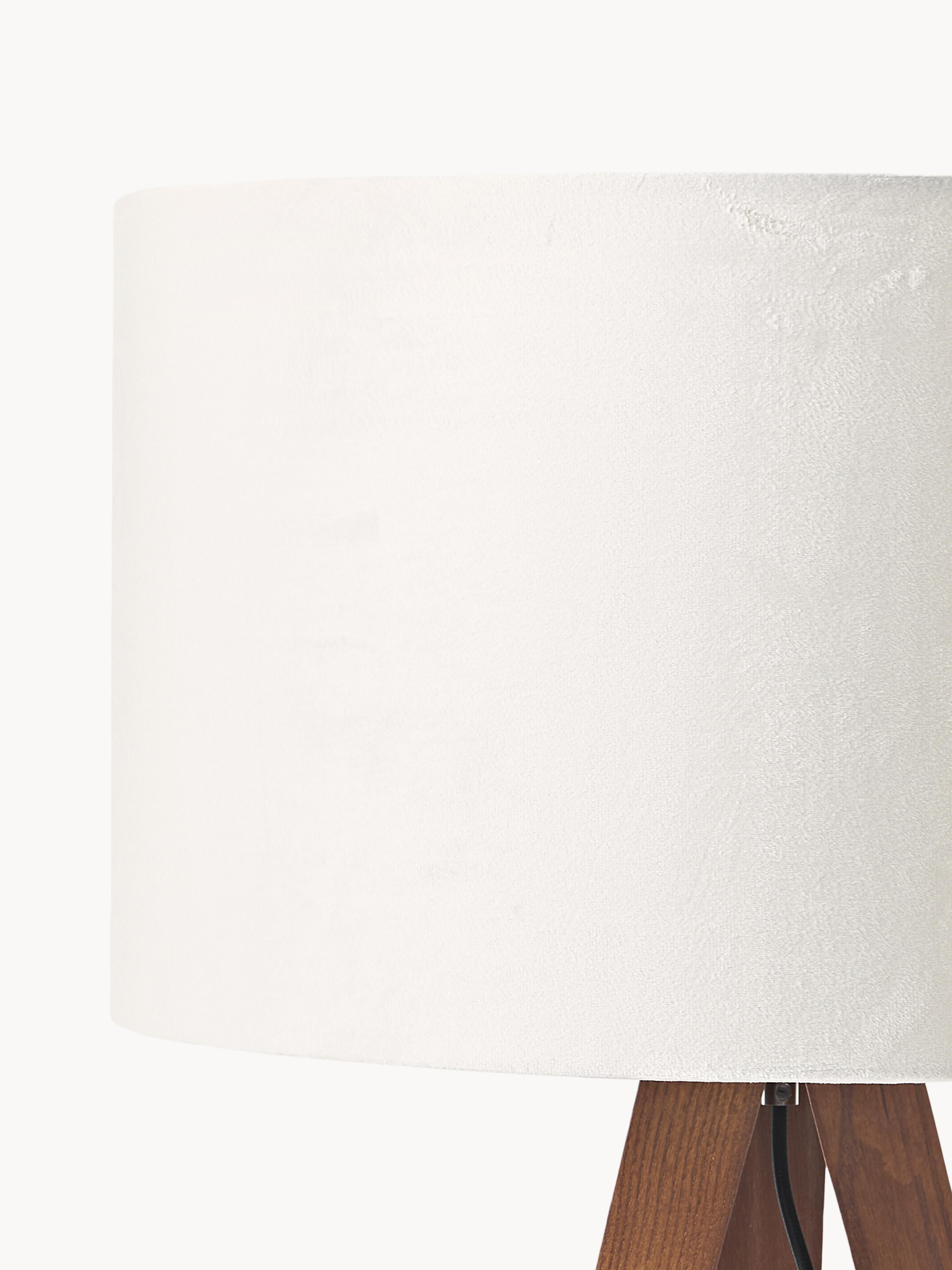 Lampadaire trépied scandi en bois massif Garth - Blanc cassé, brun