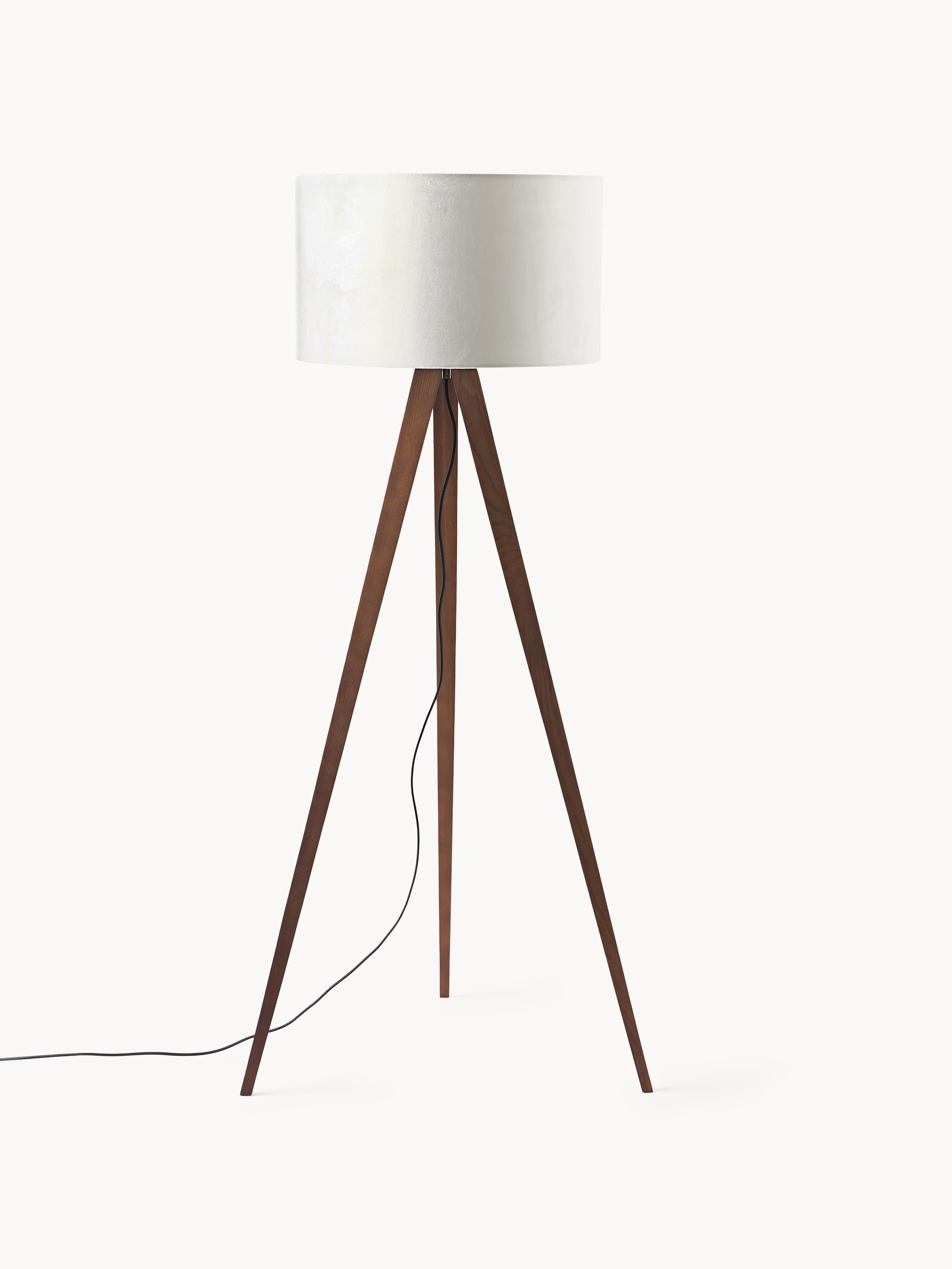 Lampadaire trépied scandi en bois massif Garth - Blanc cassé, brun