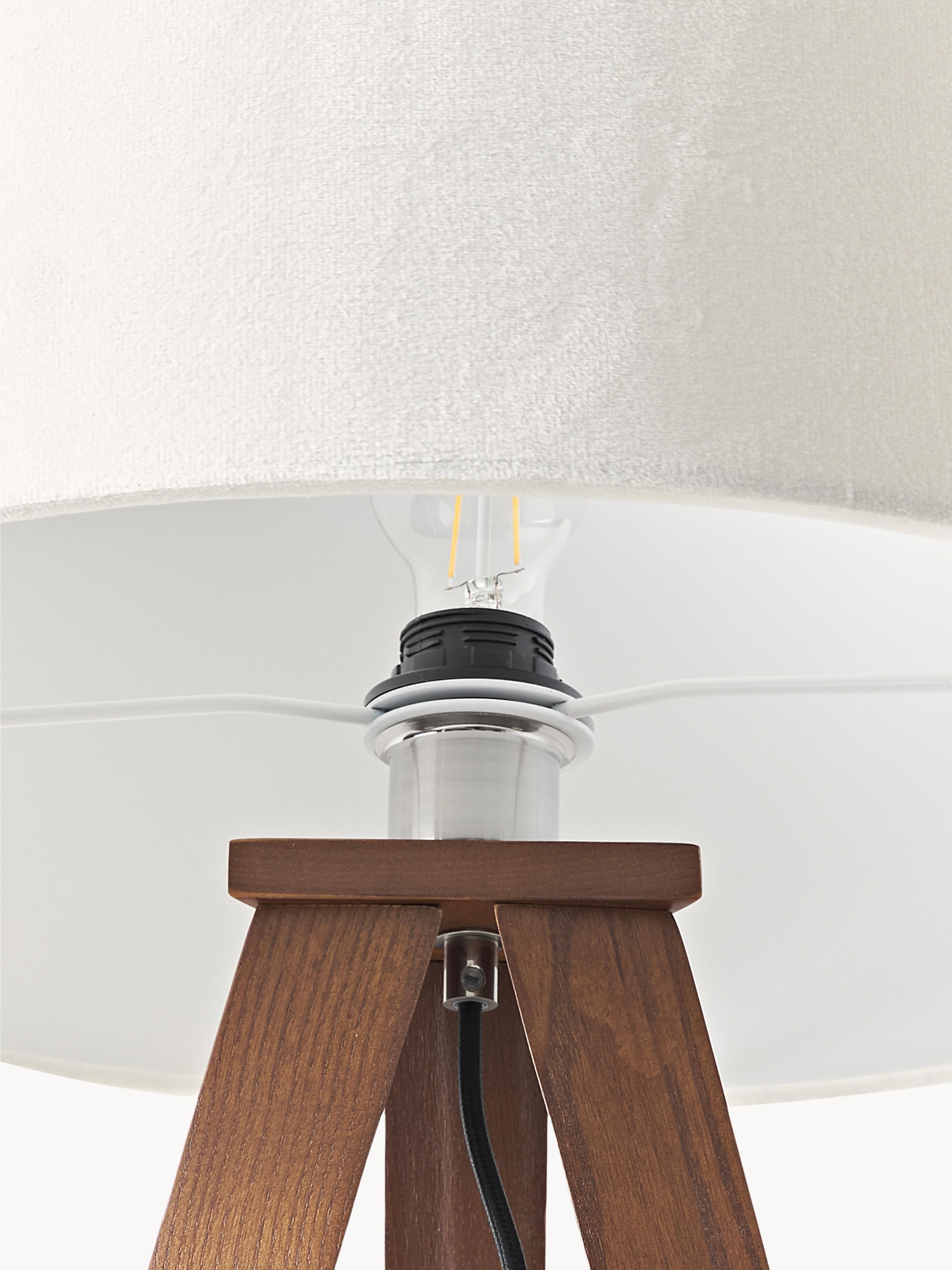 Lampadaire trépied scandi en bois massif Garth - Blanc cassé, brun
