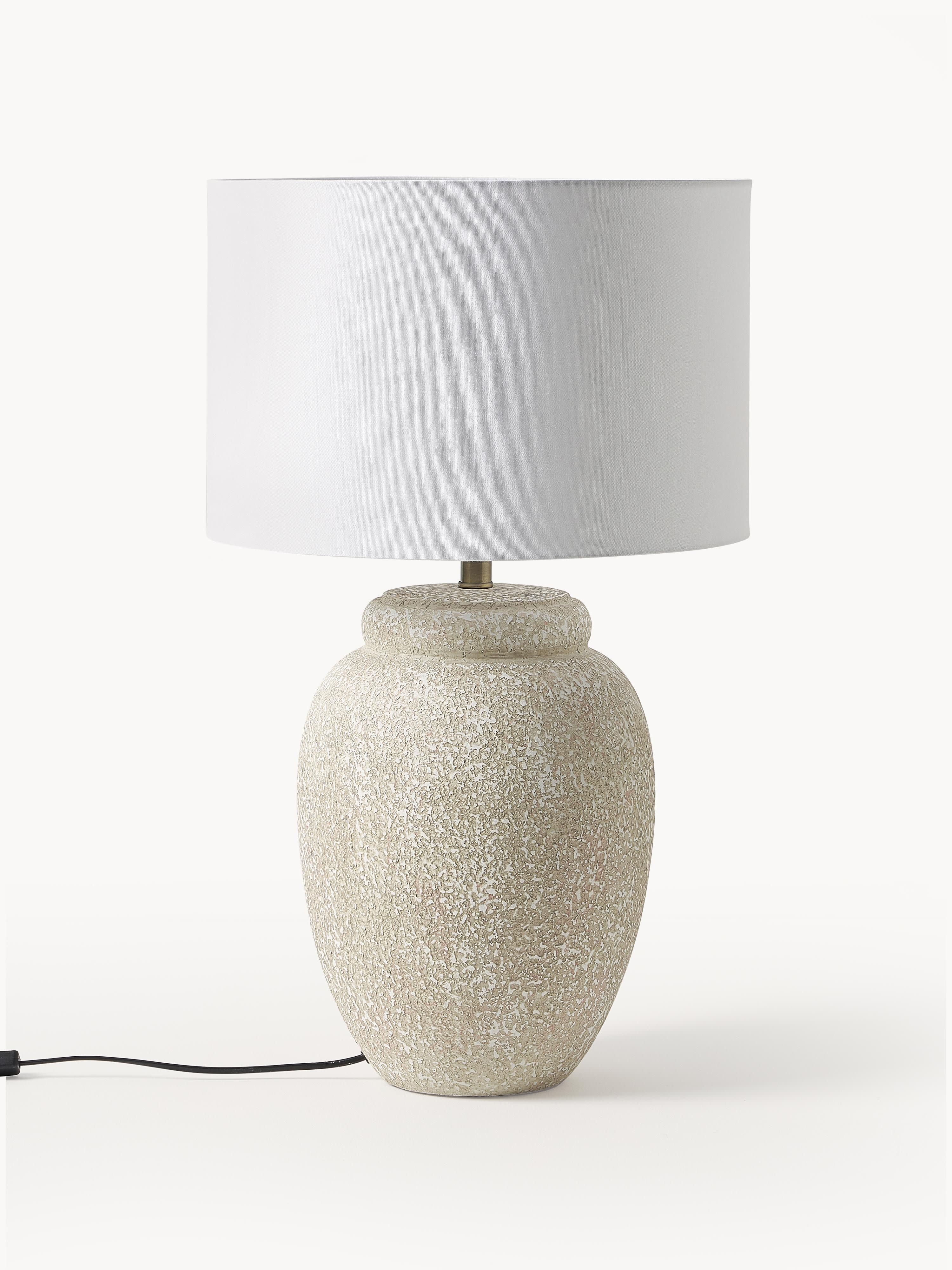 Grande lampe à poser avec pied en céramique Stephan - Blanc, beige