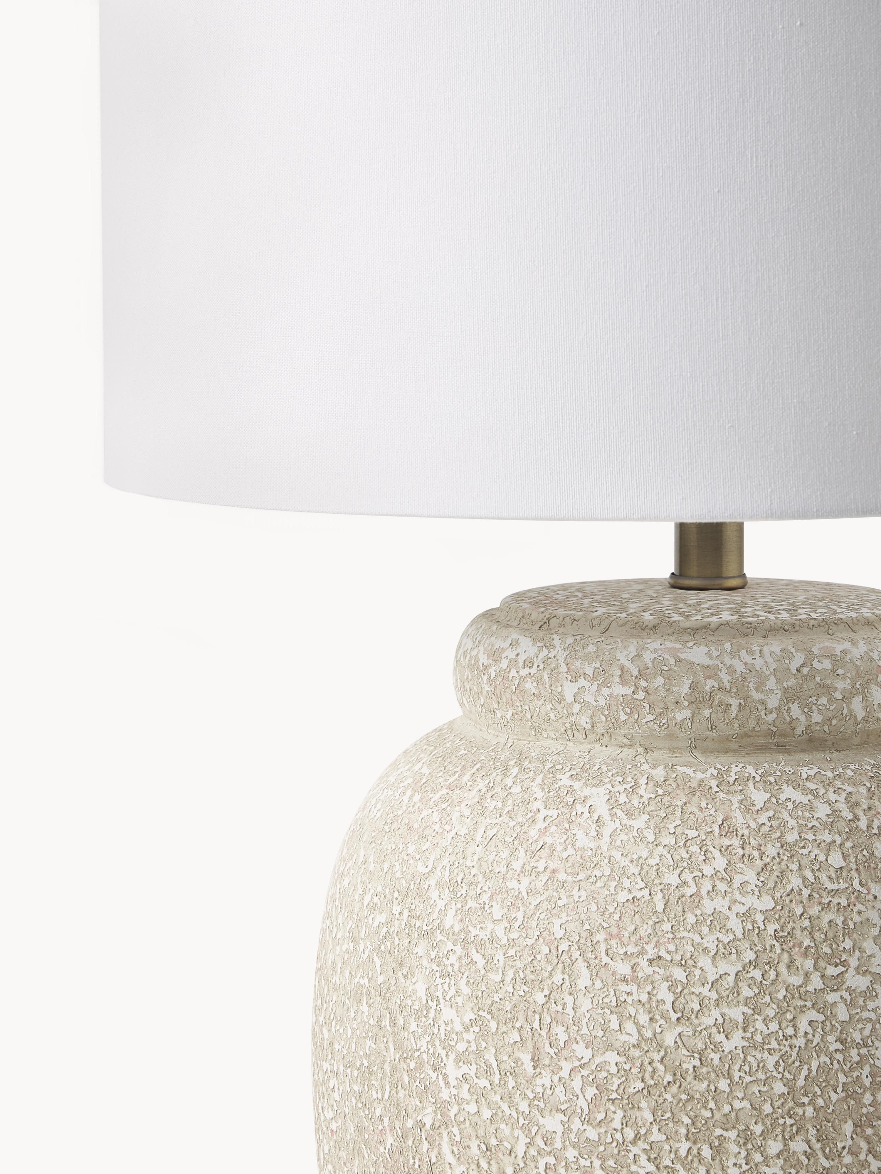 Grande lampe à poser avec pied en céramique Stephan - Blanc, beige