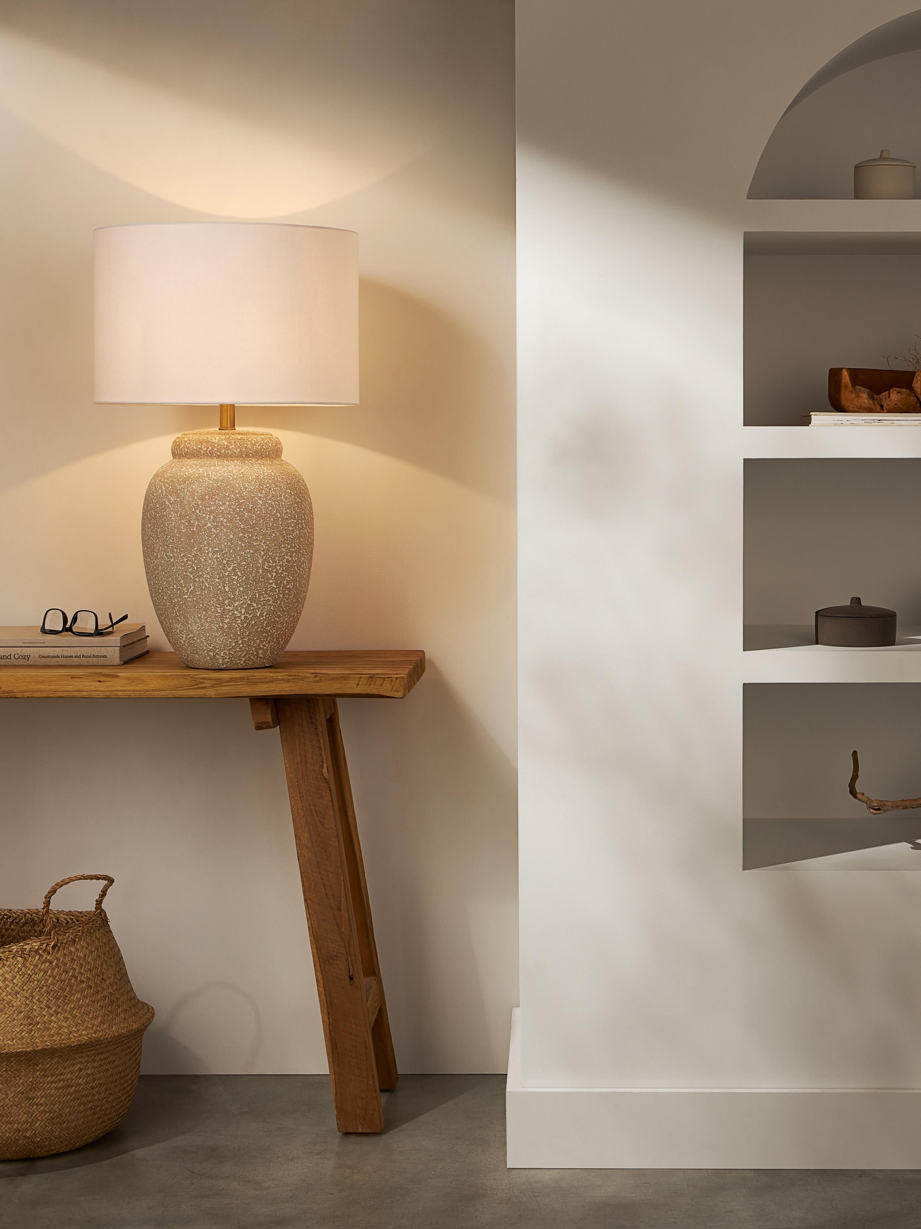 Grande lampe à poser avec pied en céramique Stephan - Blanc, beige