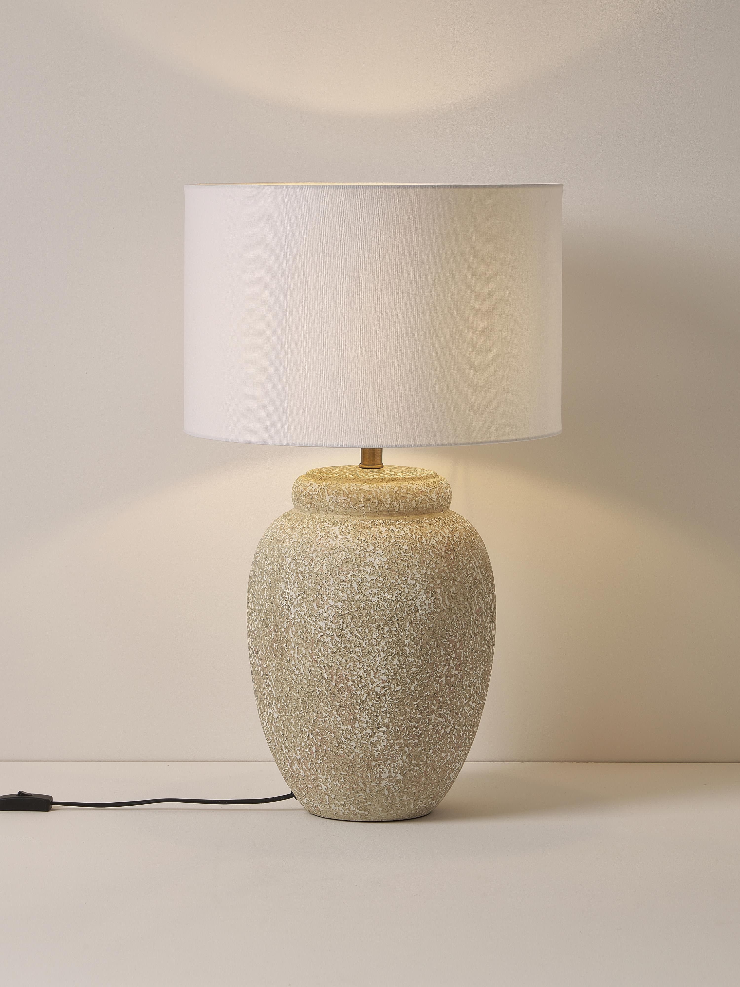 Grande lampe à poser avec pied en céramique Stephan - Blanc, beige